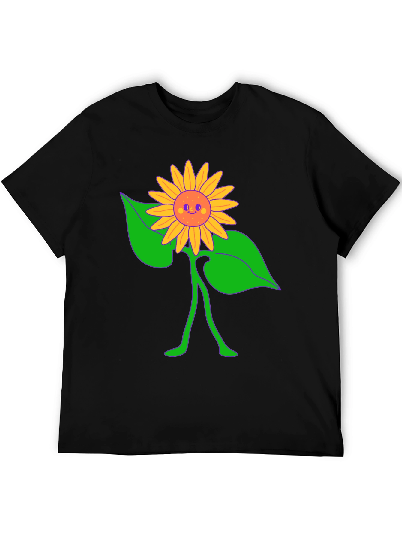 Groovy Sunflower Graphic Tee - Black Cotton Comfort