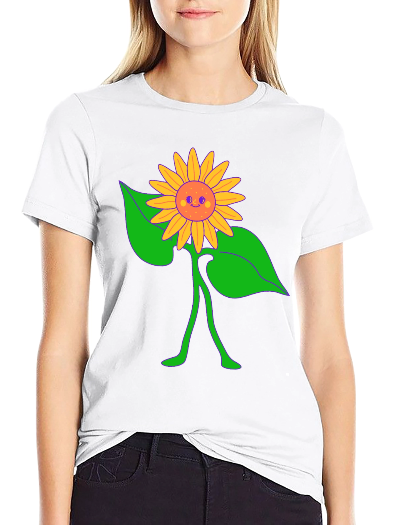 Groovy Sunflower Graphic Tee - Black Cotton Comfort