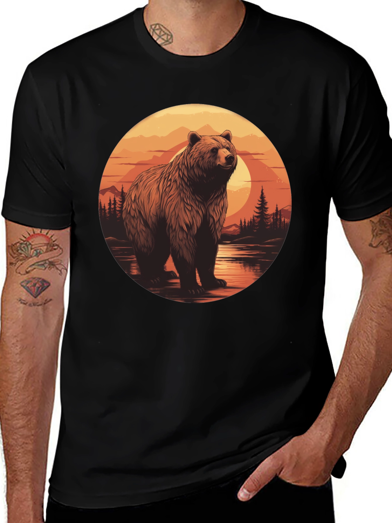 Grizzly Bear Sunset Graphic T-Shirt