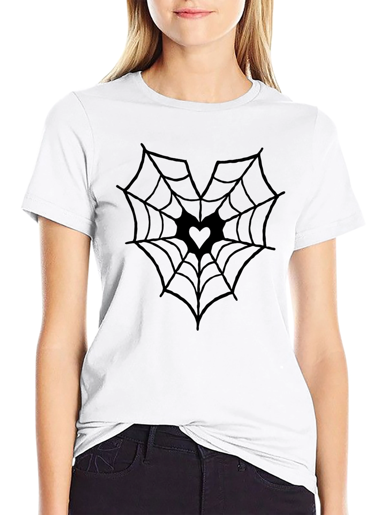 Heart Spiderweb Graphic Tee - Black T-Shirt