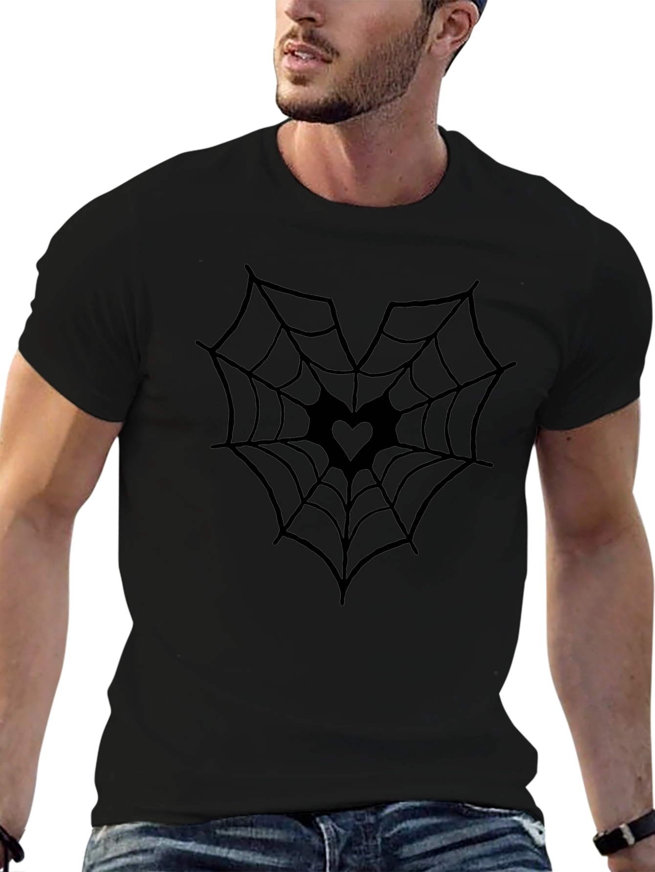 Heart Spiderweb Graphic Tee - Black T-Shirt