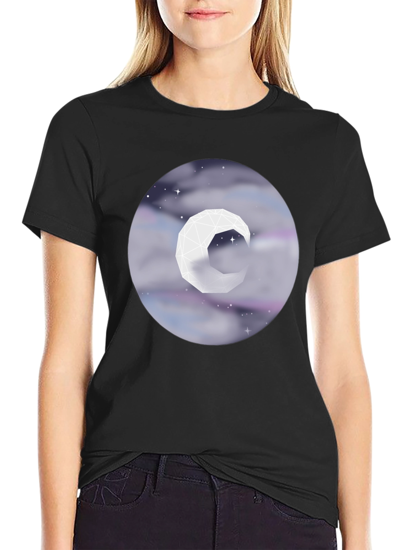 Geometric Moon Tee - Celestial Style
