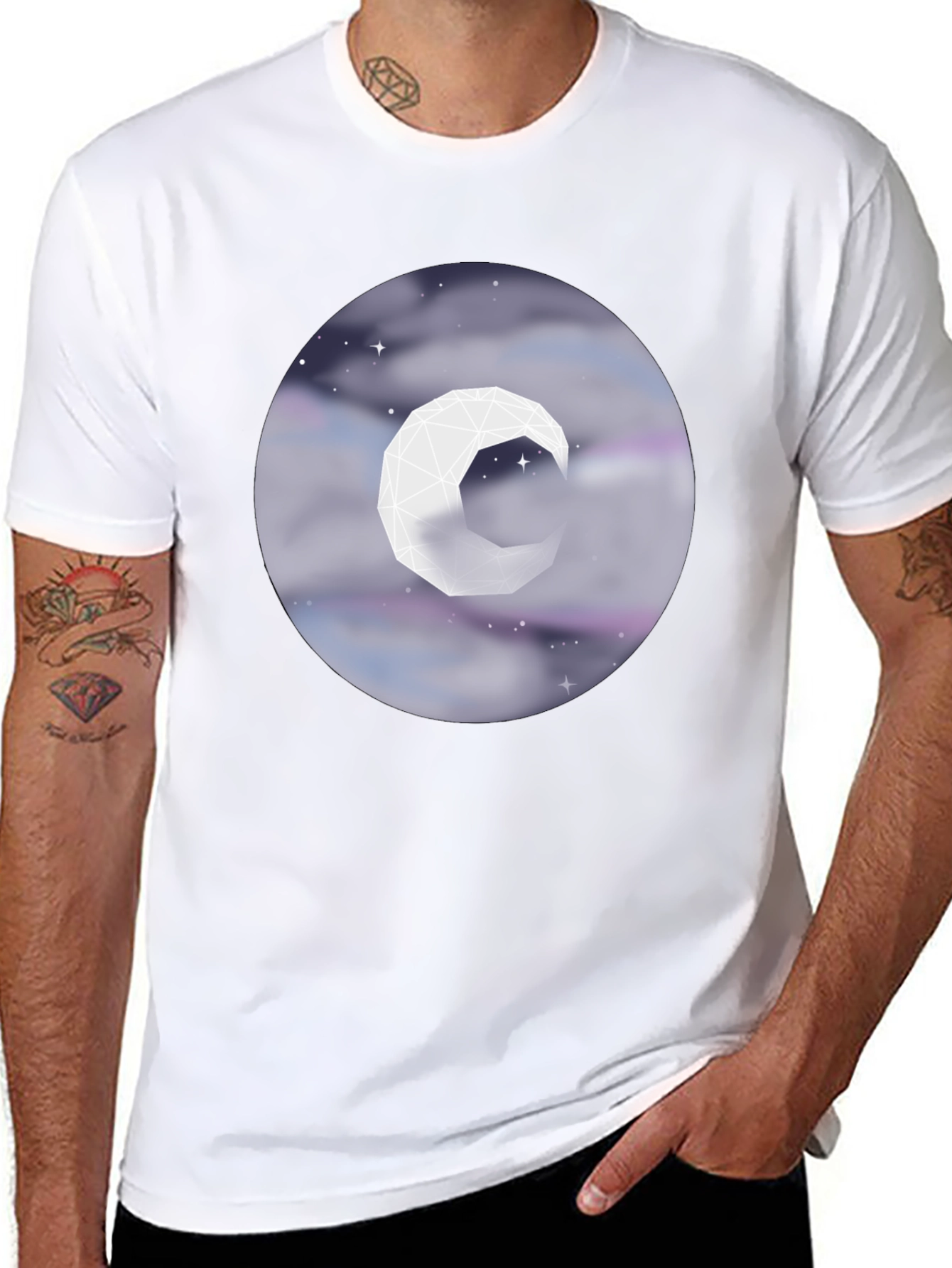 Geometric Moon Tee - Celestial Style