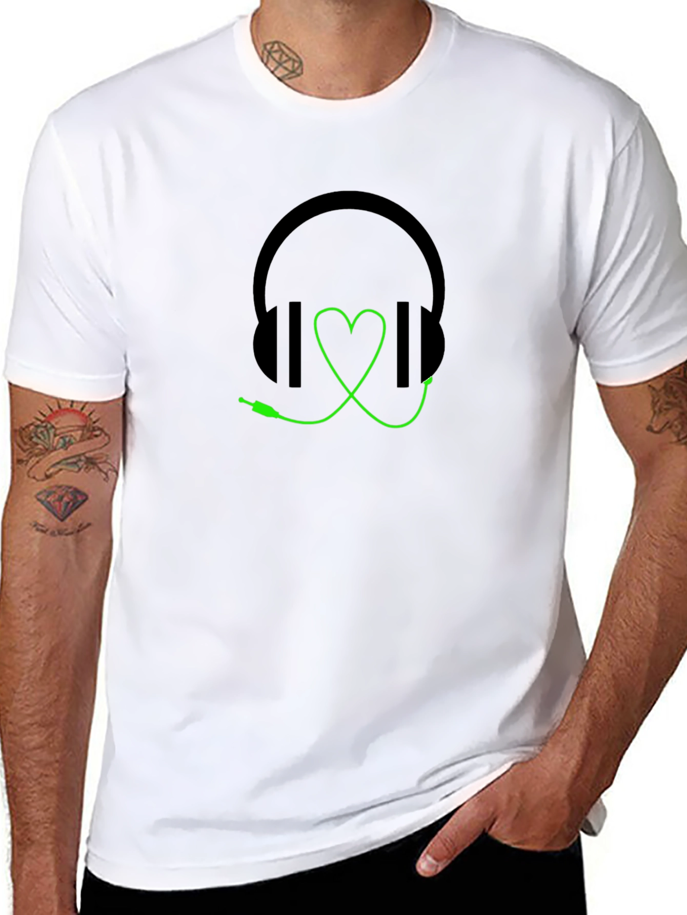 Headphones Heartbeat Graphic Tee - Black