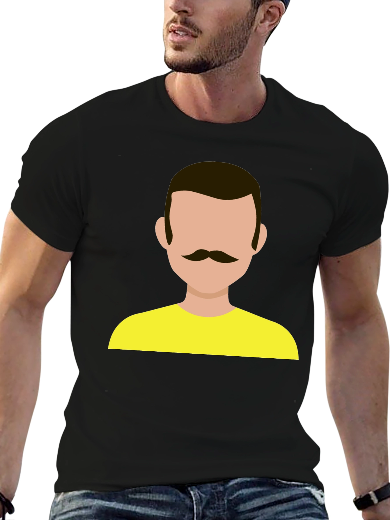 Graphic Tee - Retro Mustache Man Yellow Shirt