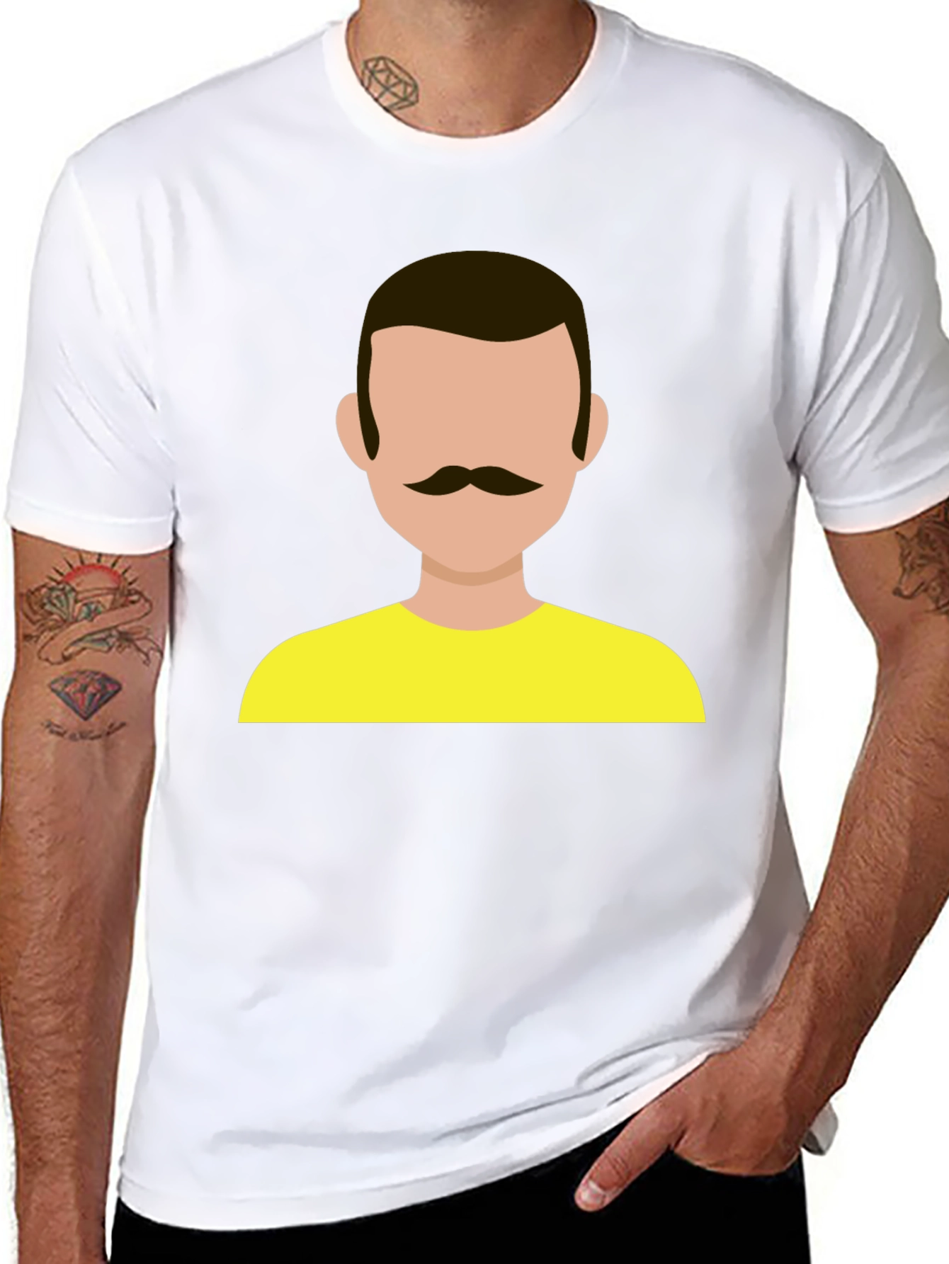 Graphic Tee - Retro Mustache Man Yellow Shirt