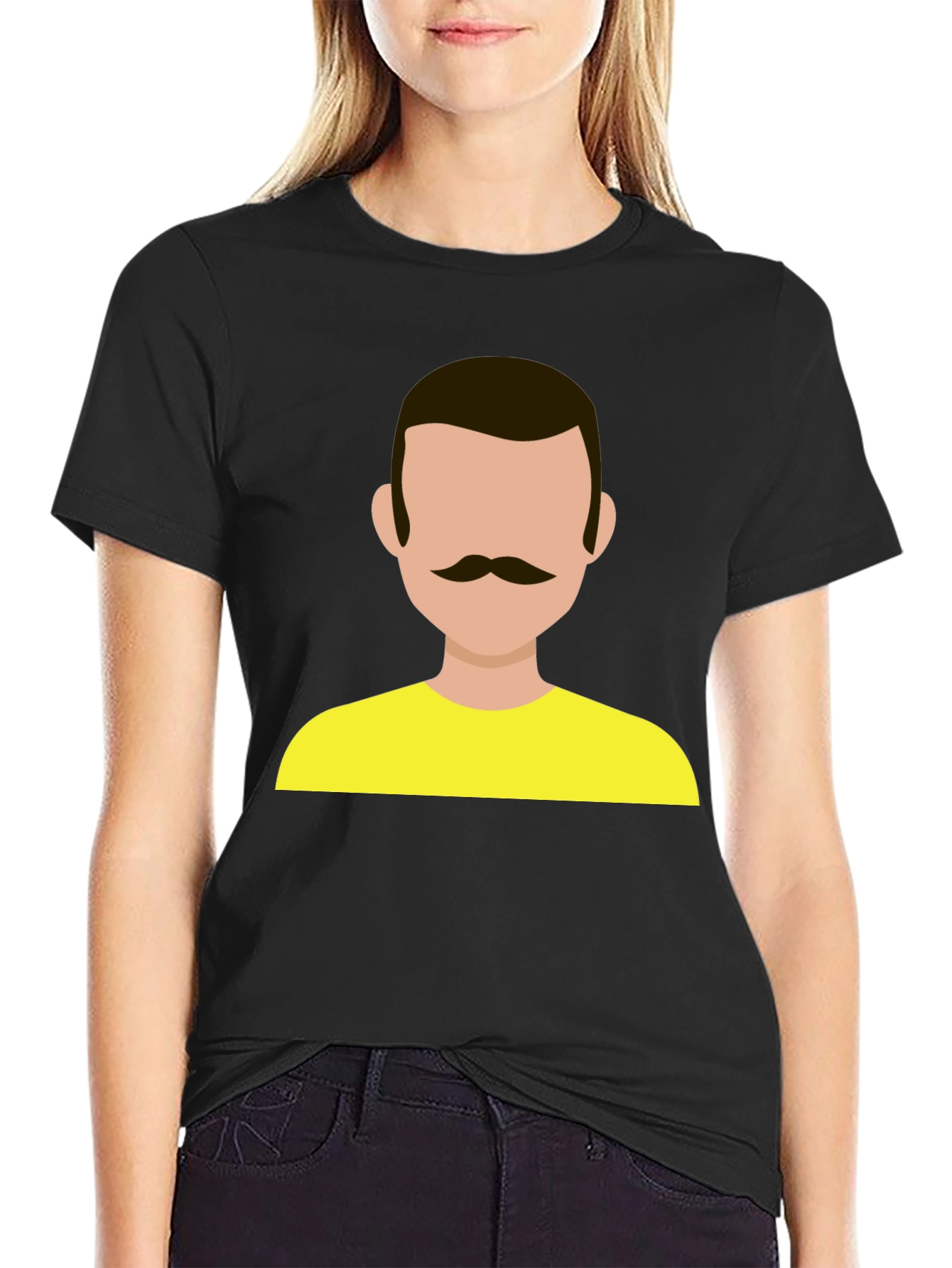 Graphic Tee - Retro Mustache Man Yellow Shirt