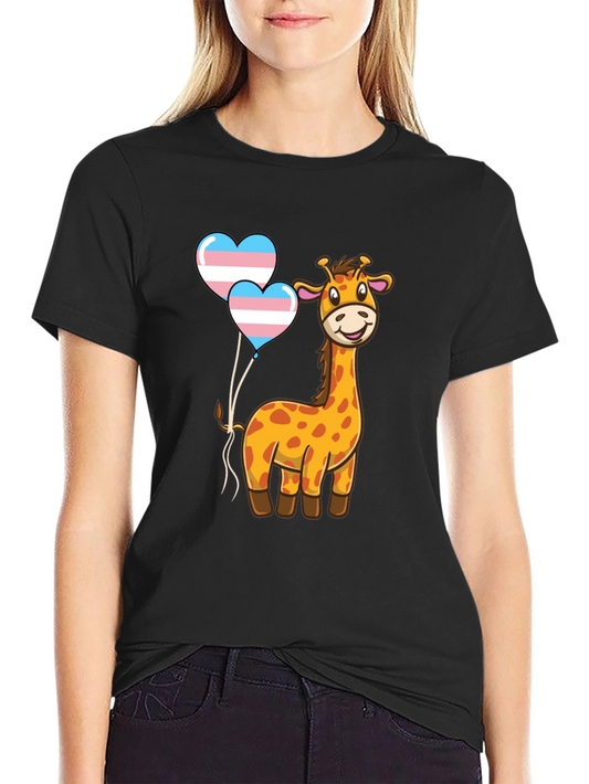 Giraffe & Trans Pride Heart Balloons Black T-Shirt