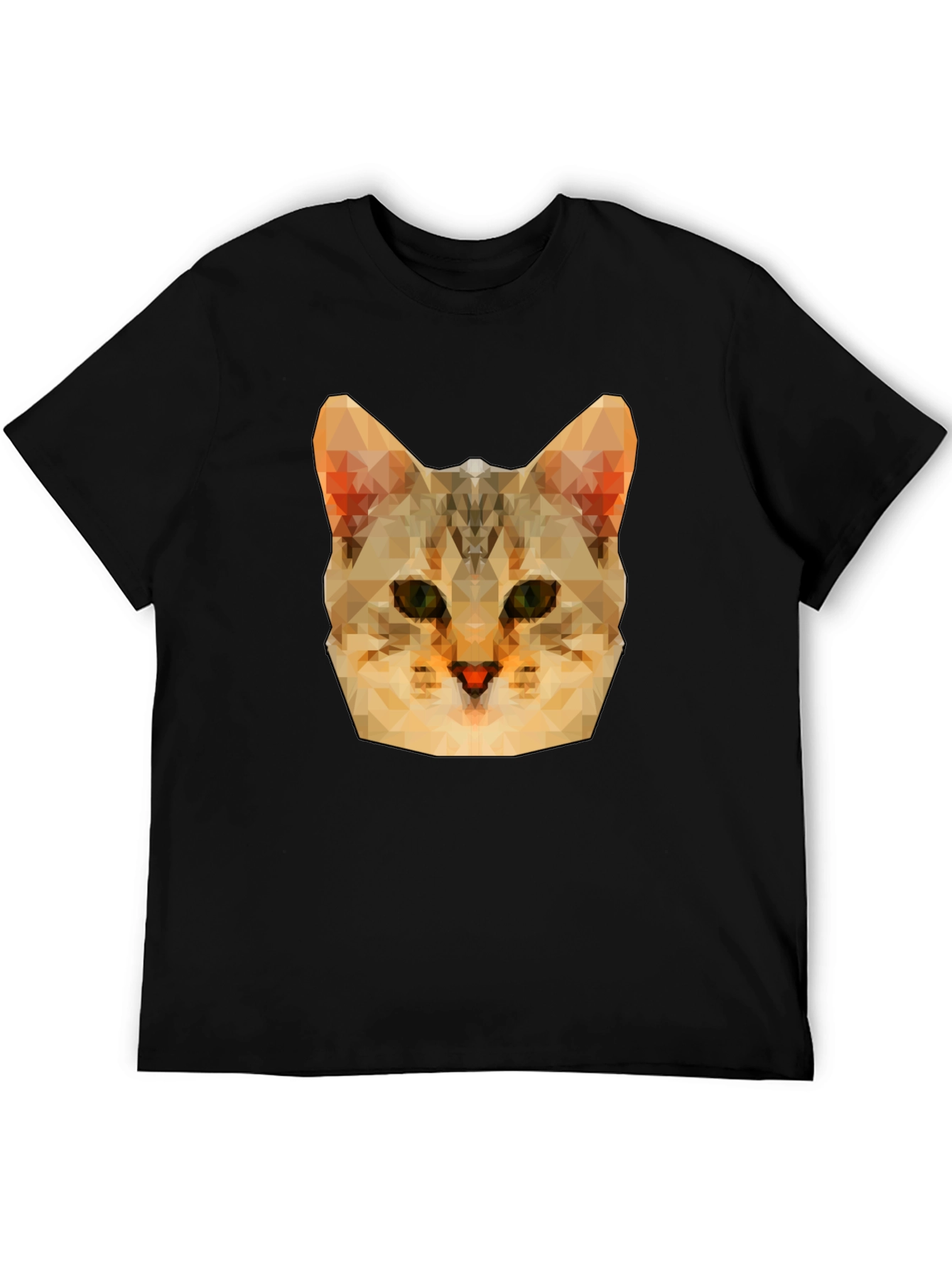 Geometric Cat Head Graphic Print Black T-Shirt