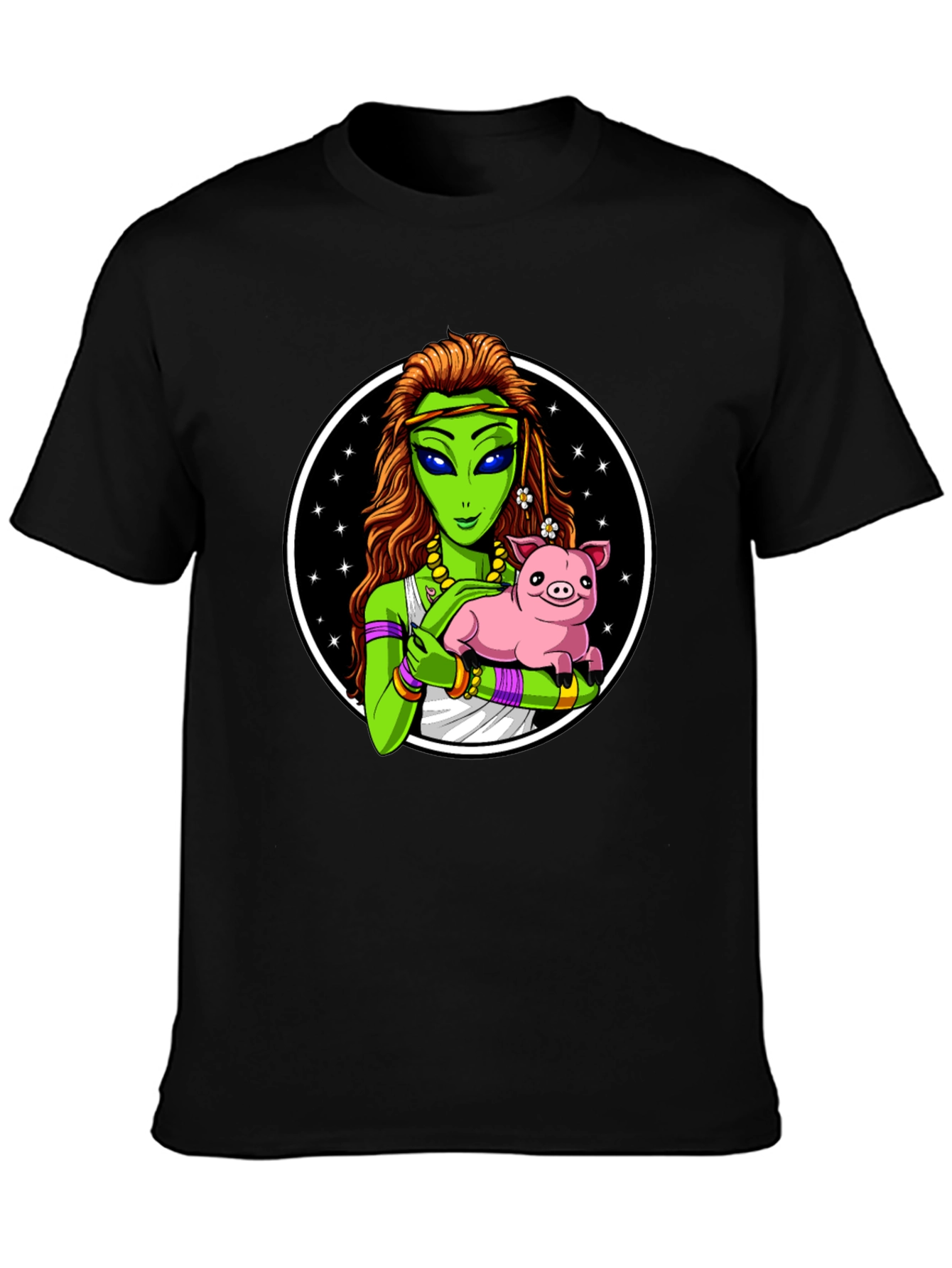 Alien Holding Pig T-Shirt - Unique Graphic Tee