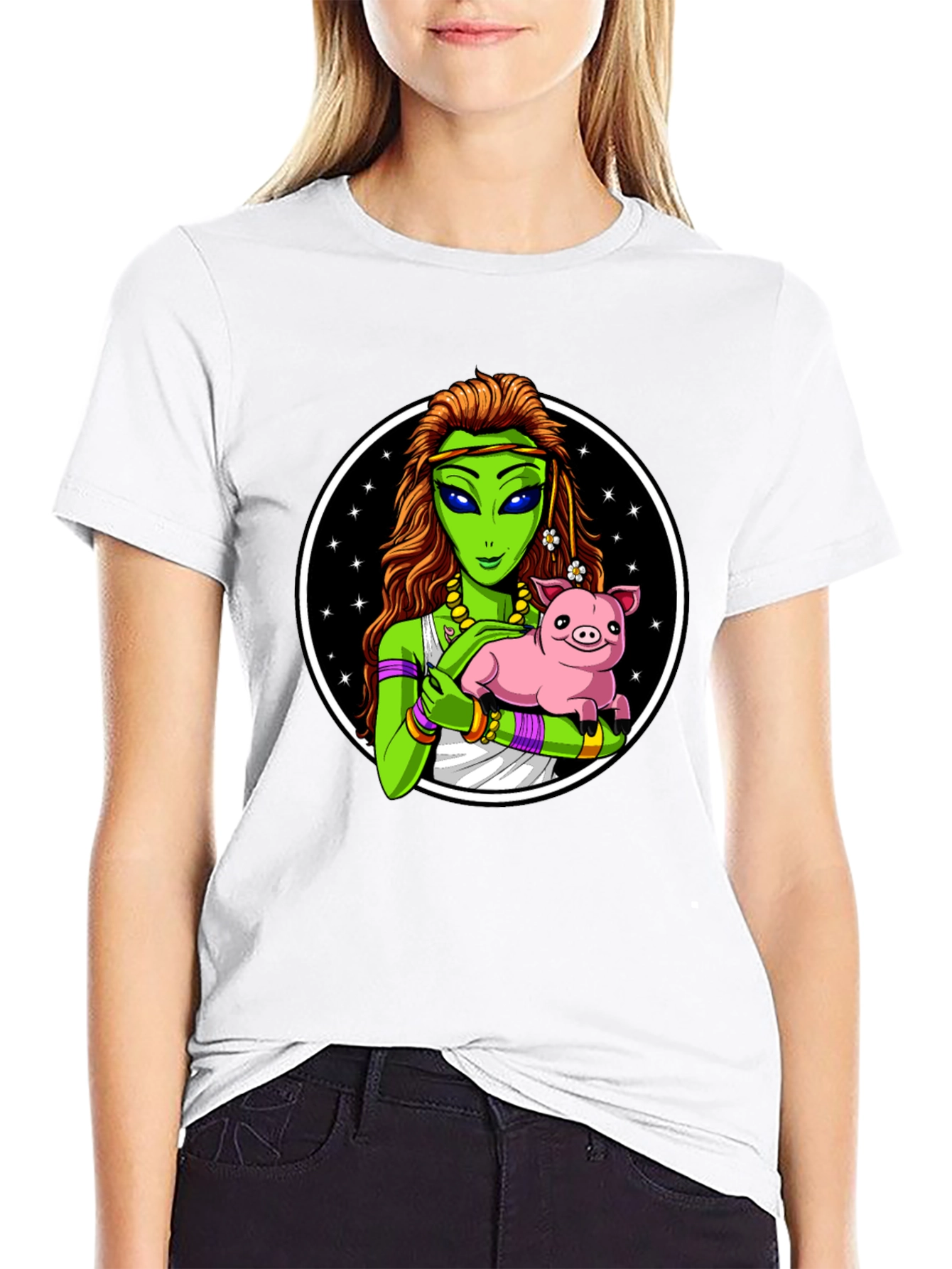 Alien Holding Pig T-Shirt - Unique Graphic Tee