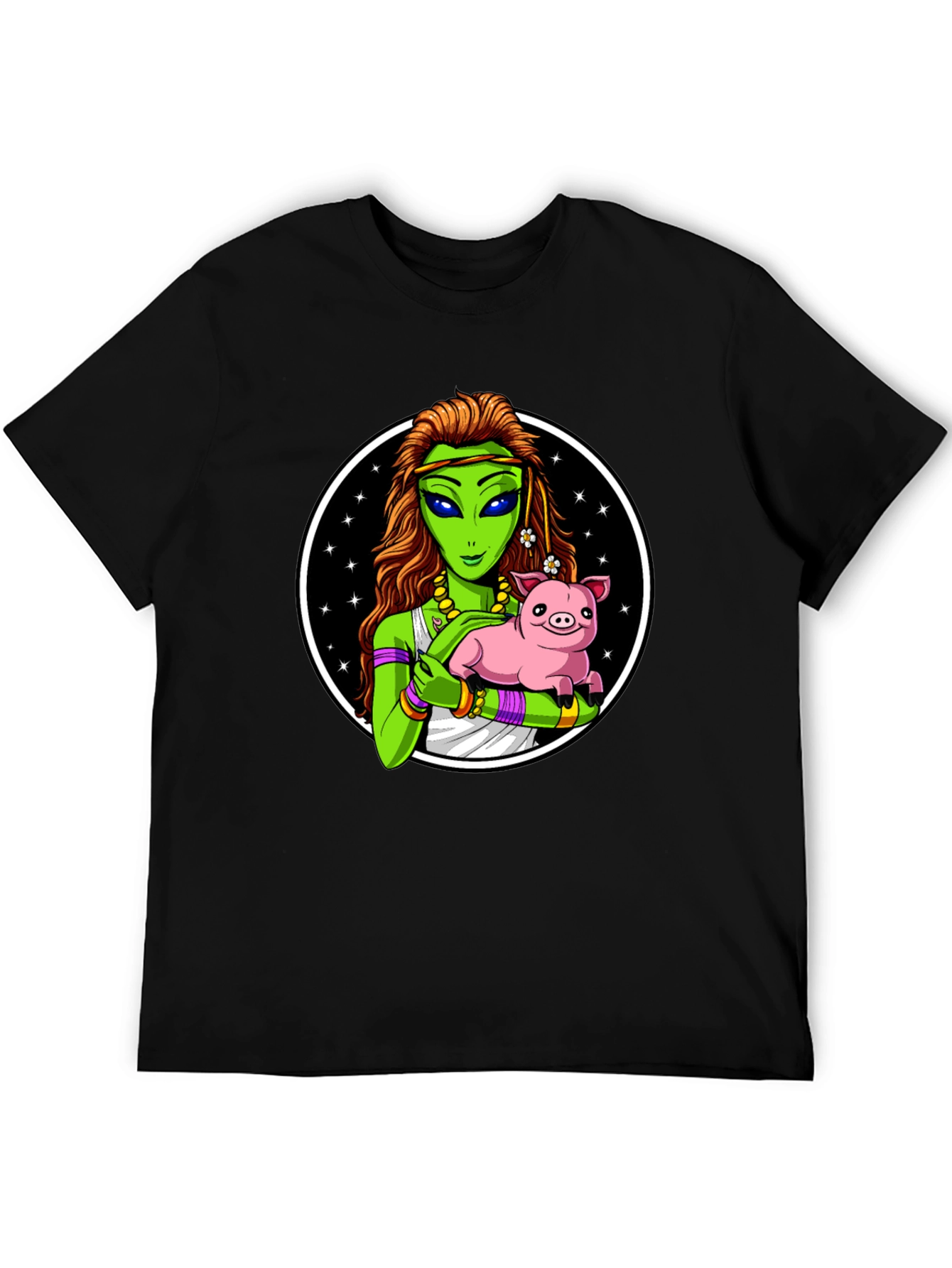 Alien Holding Pig T-Shirt - Unique Graphic Tee