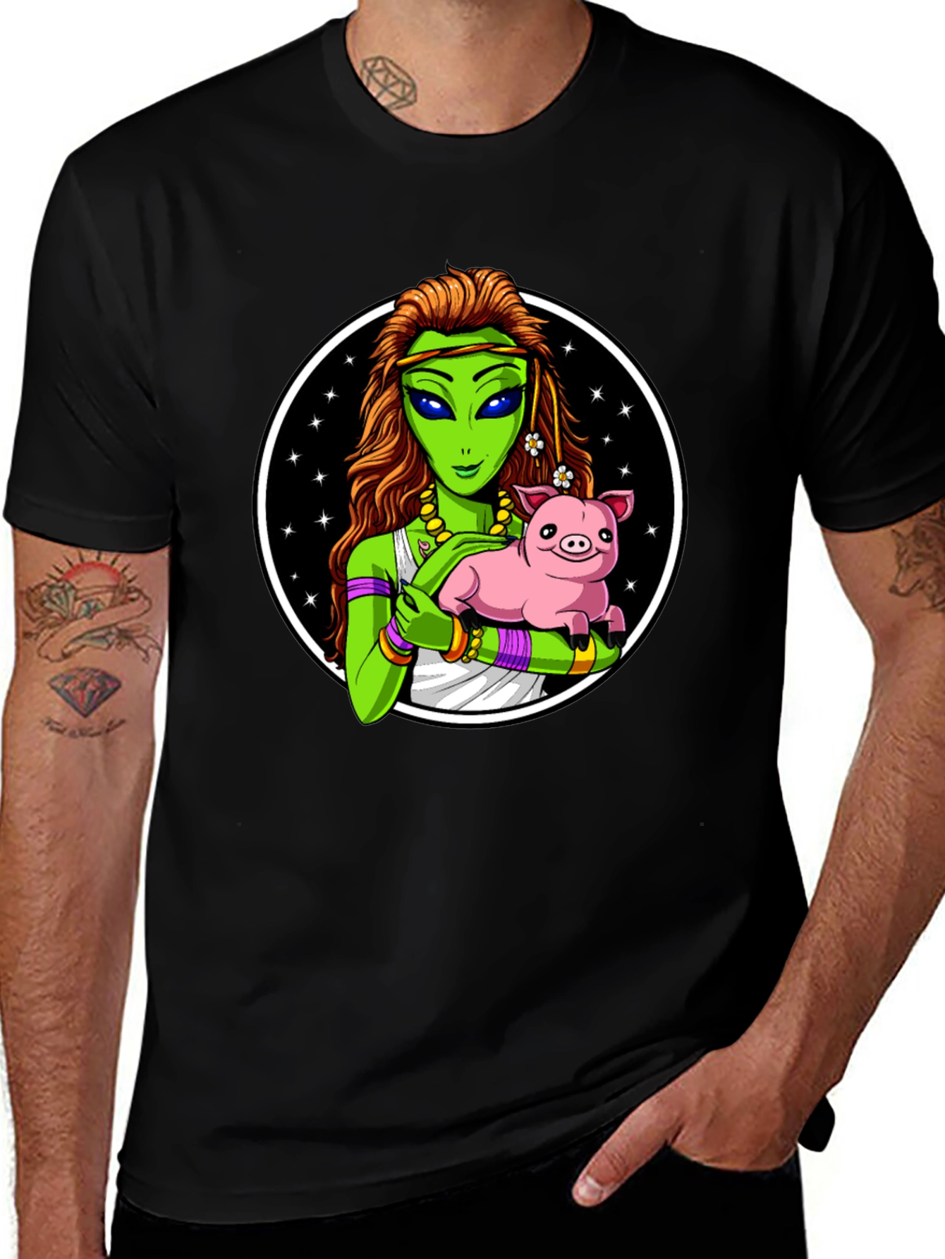 Alien Holding Pig T-Shirt - Unique Graphic Tee