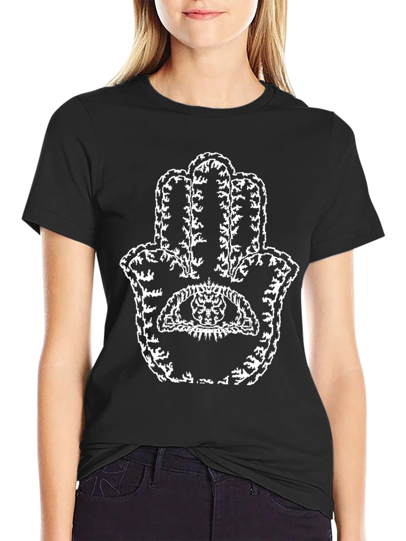 Hamsa Hand Graphic Tee - Stylish Black T-Shirt