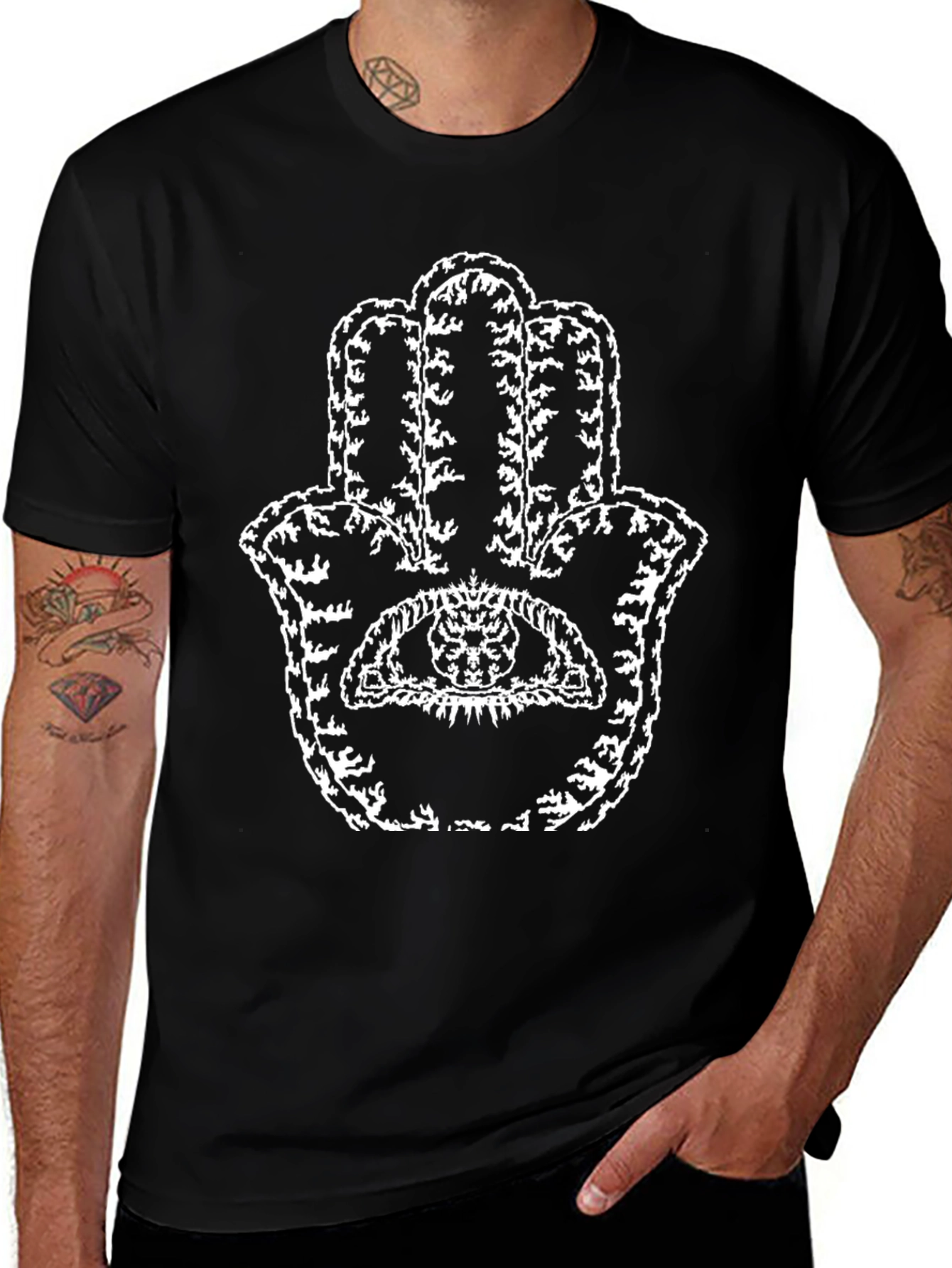 Hamsa Hand Graphic Tee - Stylish Black T-Shirt