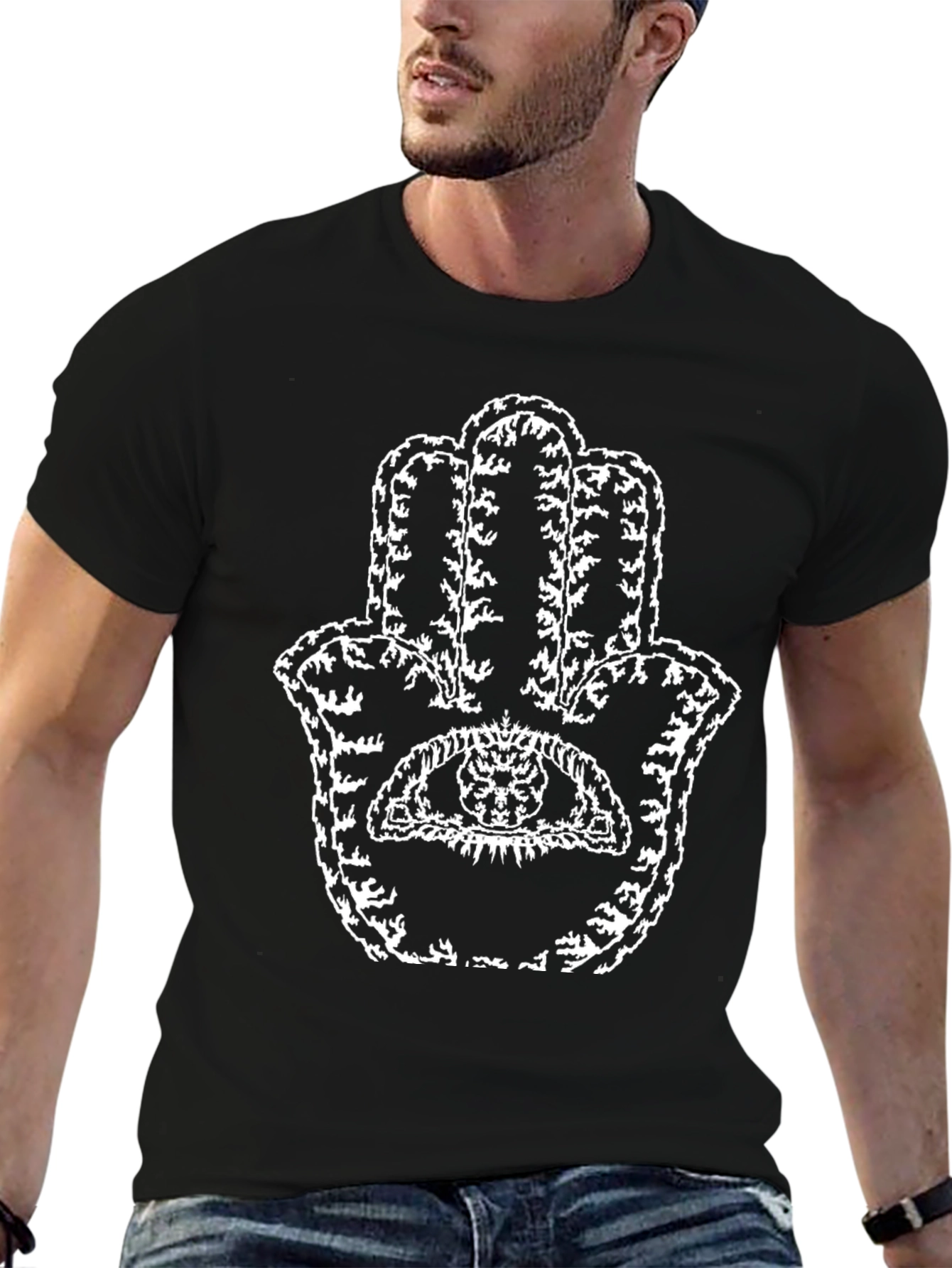 Hamsa Hand Graphic Tee - Stylish Black T-Shirt