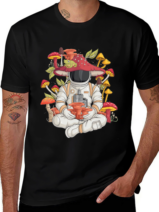 Astronaut Mushroom T-Shirt - Space & Nature Fusion