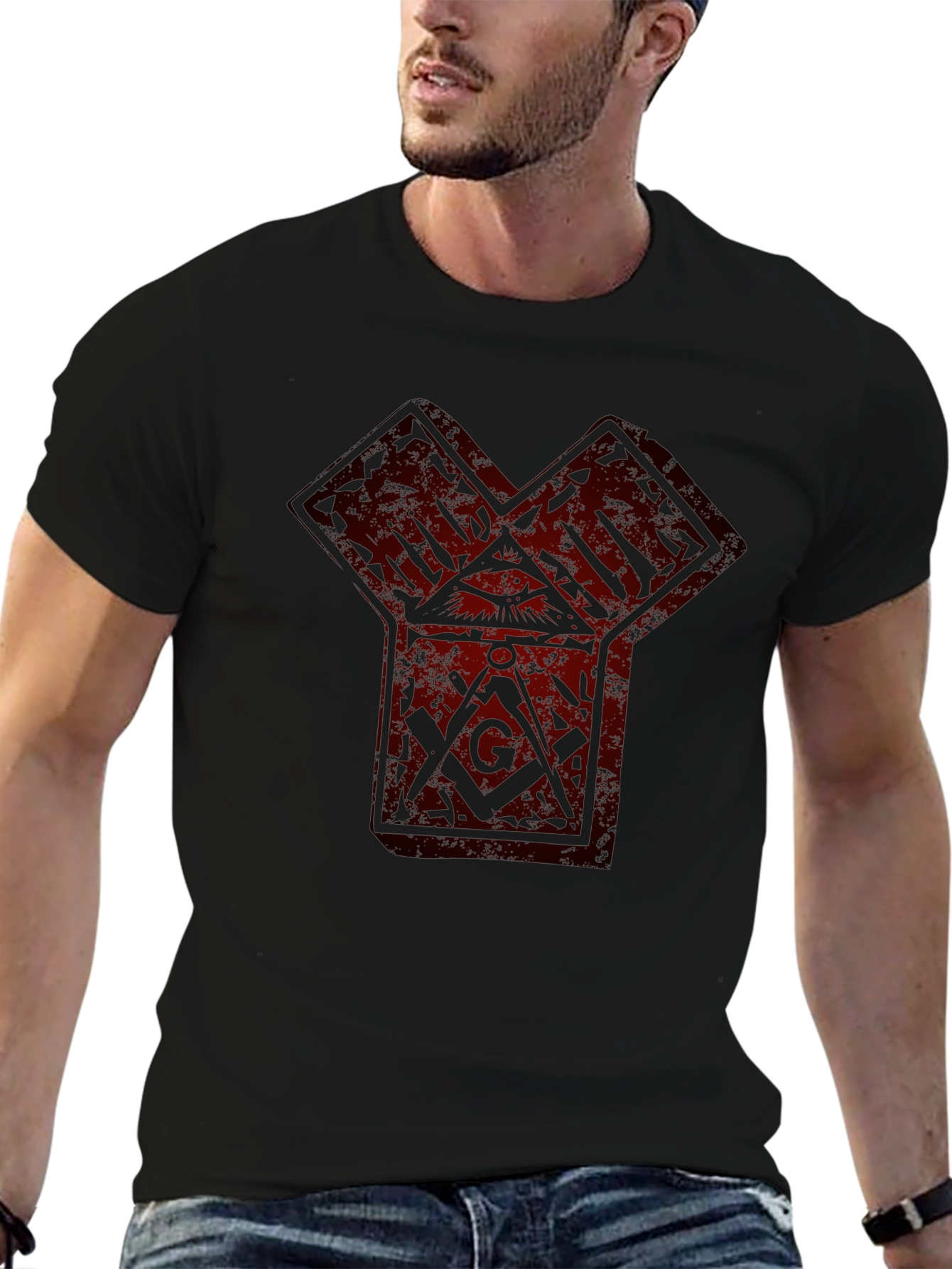 Graphic Print Tee - Freemasonry Symbol Black T-Shirt
