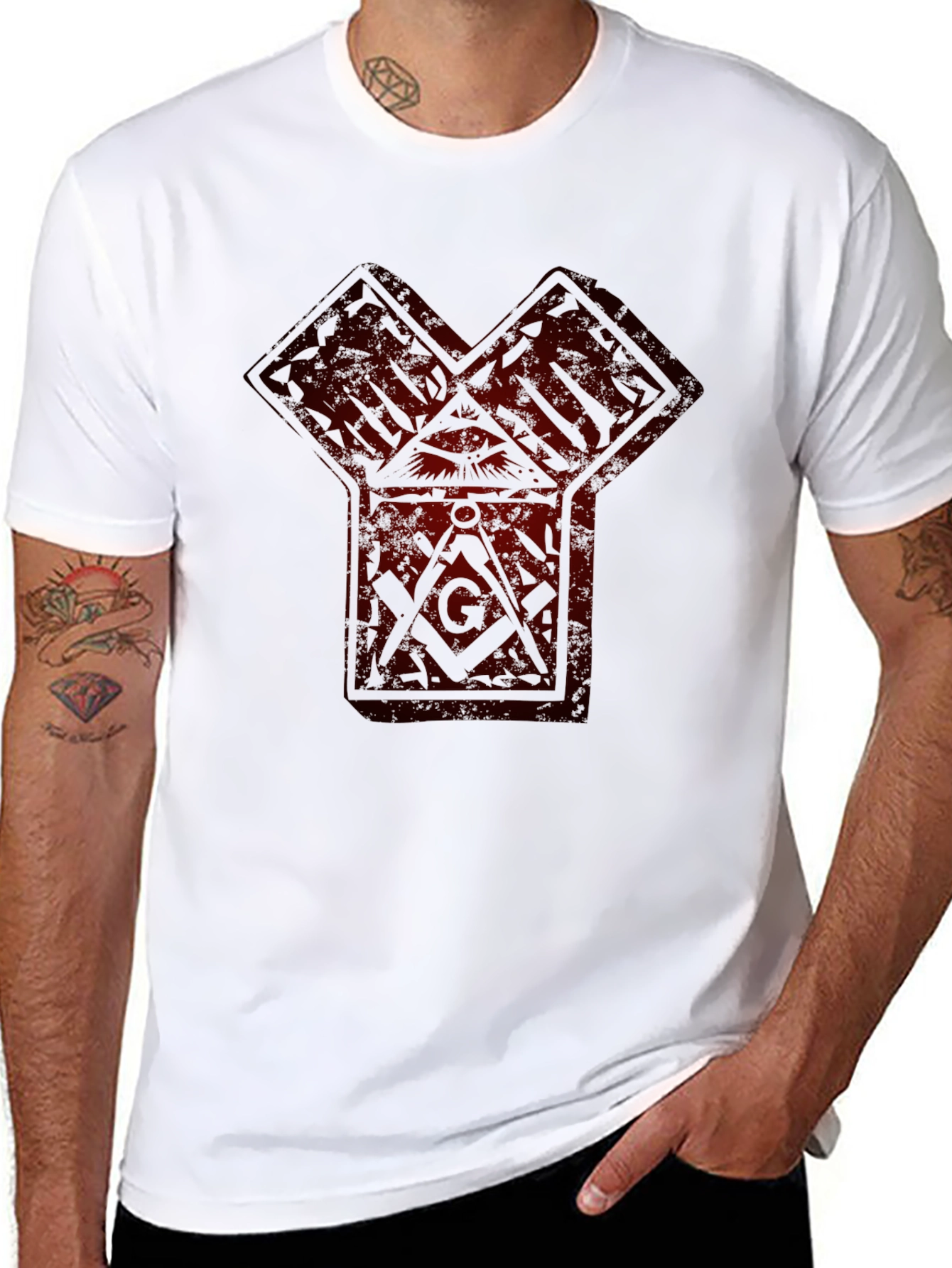 Graphic Print Tee - Freemasonry Symbol Black T-Shirt