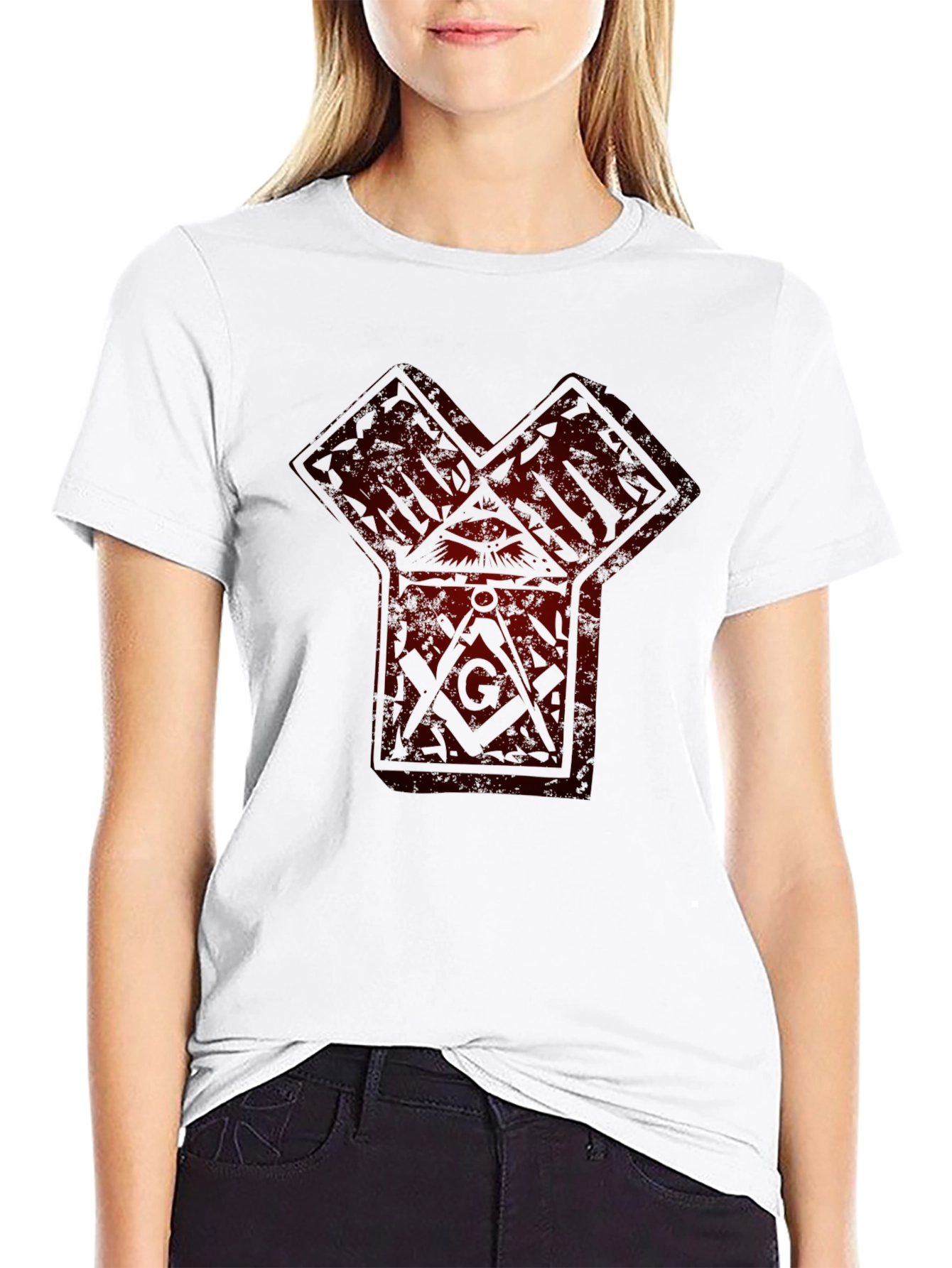 Graphic Print Tee - Freemasonry Symbol Black T-Shirt