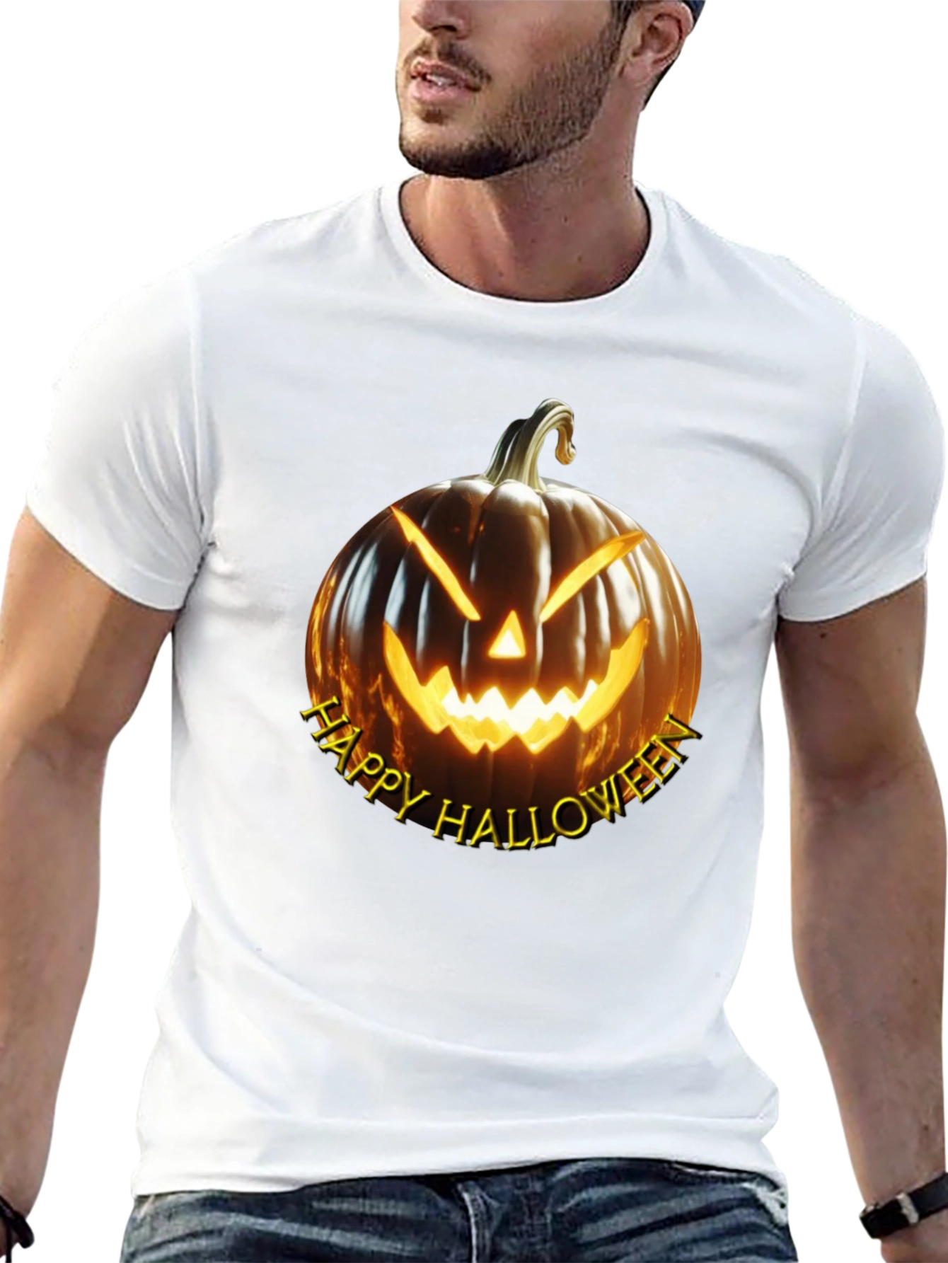 Happy Halloween Pumpkin Graphic Tee - Black