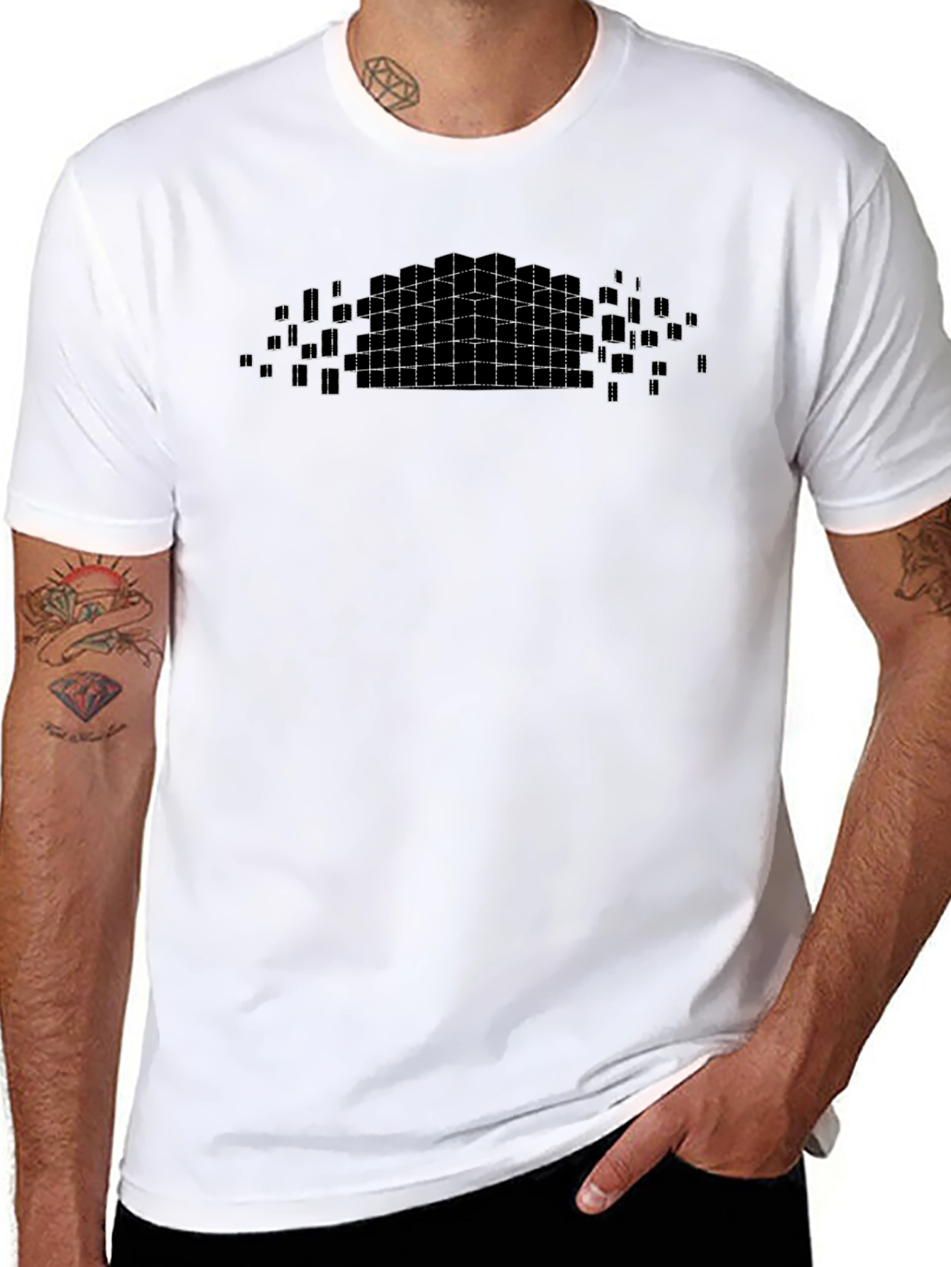 Geometric Cube Grid Black Graphic Tee