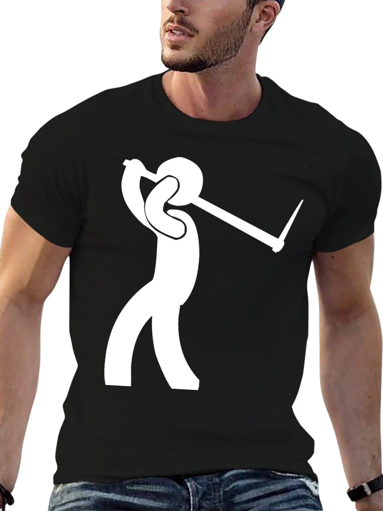 Golfing Stick Figure Black T-Shirt
