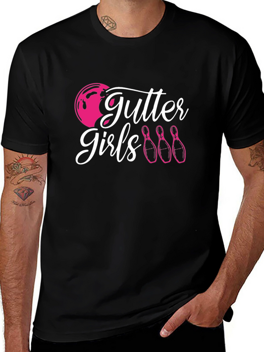 Gutter Girls Bowling Graphic Tee - Pink and White Design