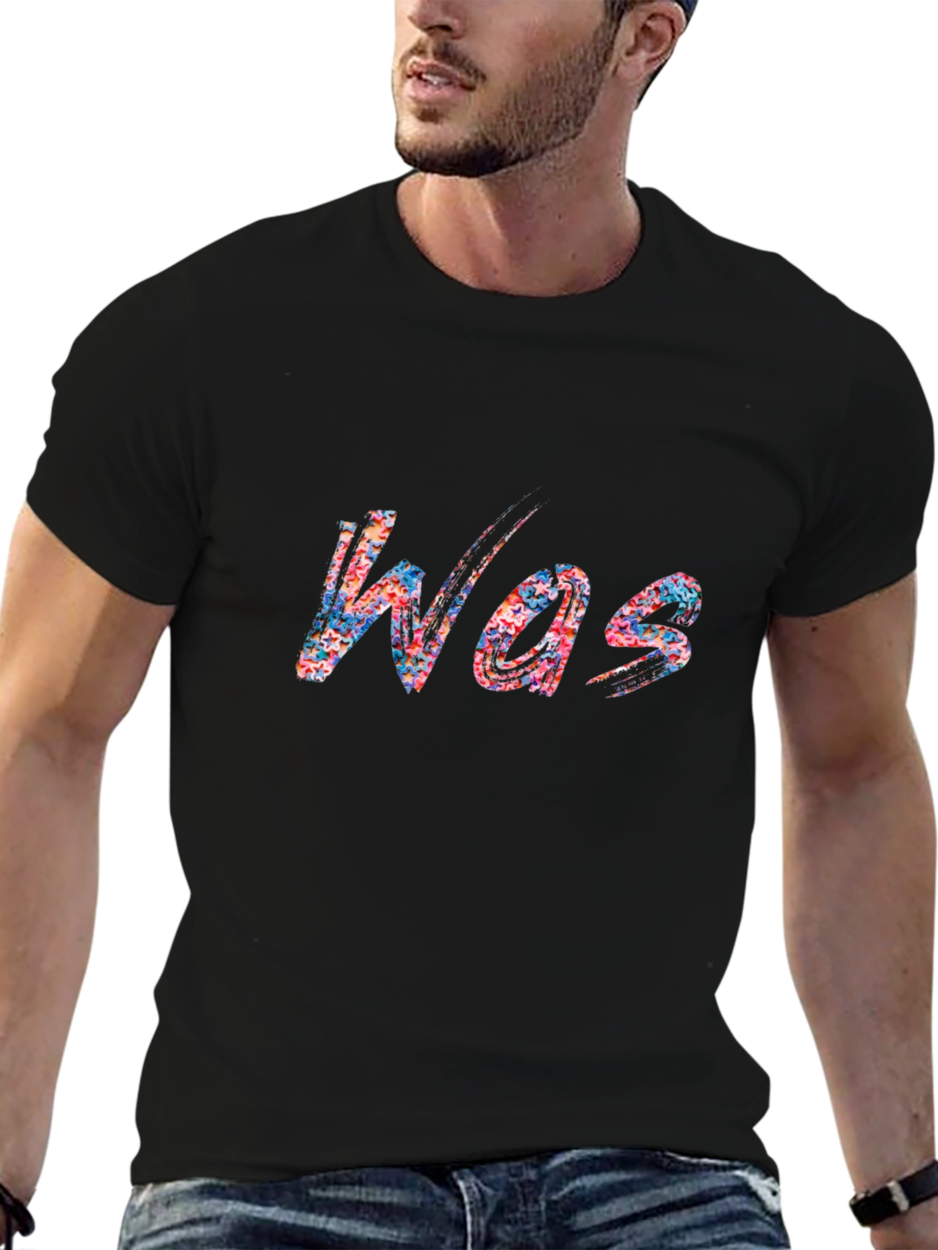 Abstract Was Print Black Crewneck T-Shirt
