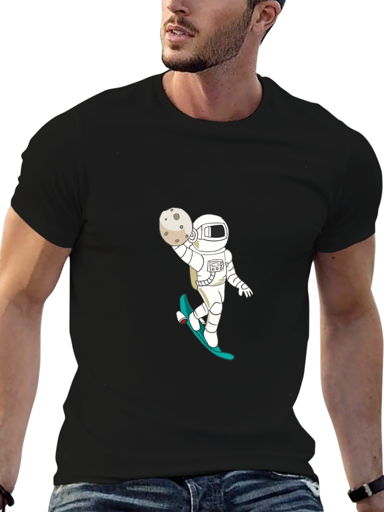 Astronaut Skateboard Black T-Shirt