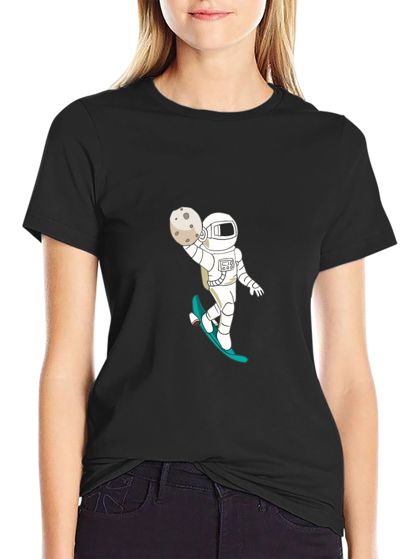 Astronaut Skateboard Black T-Shirt
