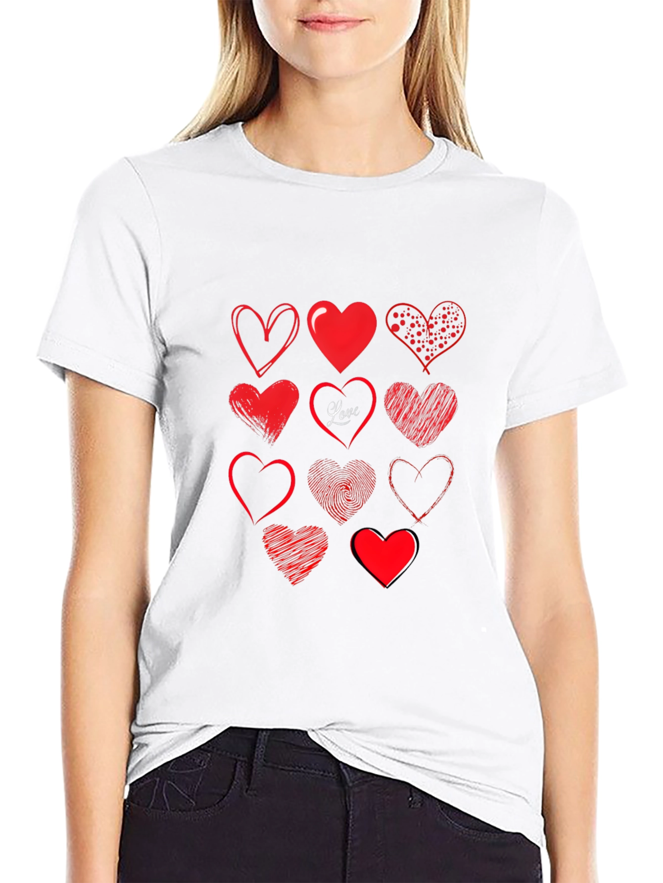 Heart Print Graphic Tee - Black