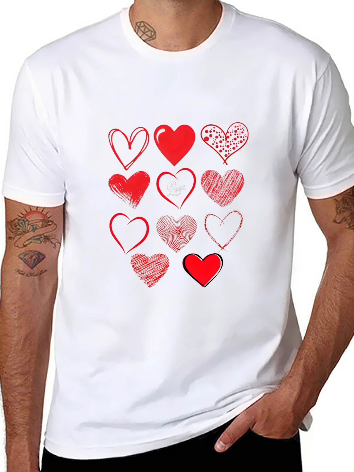 Heart Print Graphic Tee - Black