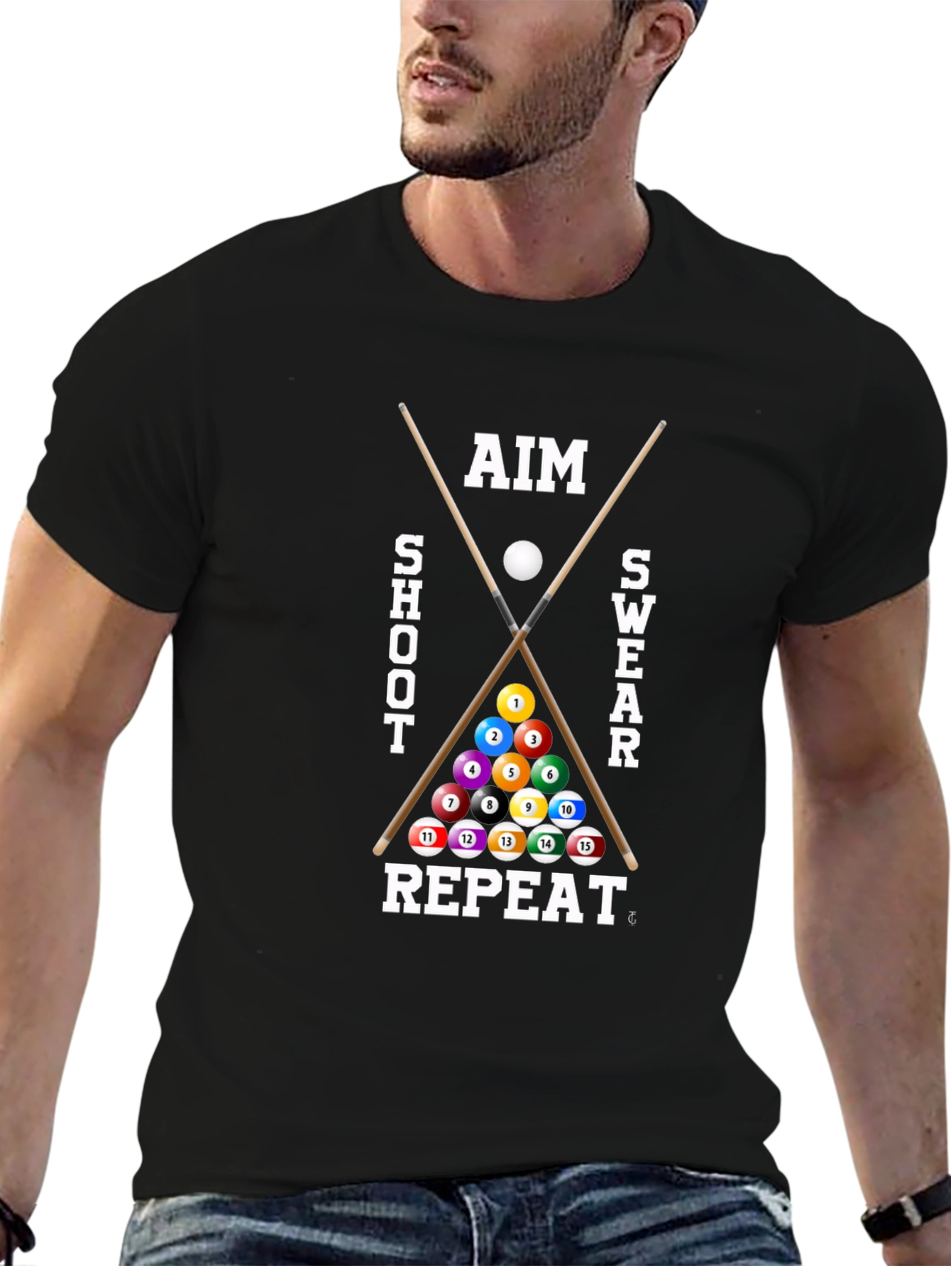 Aim Shoot Swear Repeat - Billiards T-Shirt