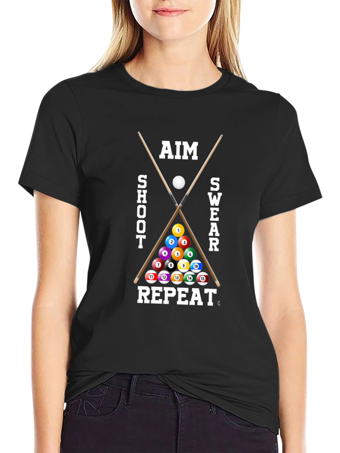 Aim Shoot Swear Repeat - Billiards T-Shirt