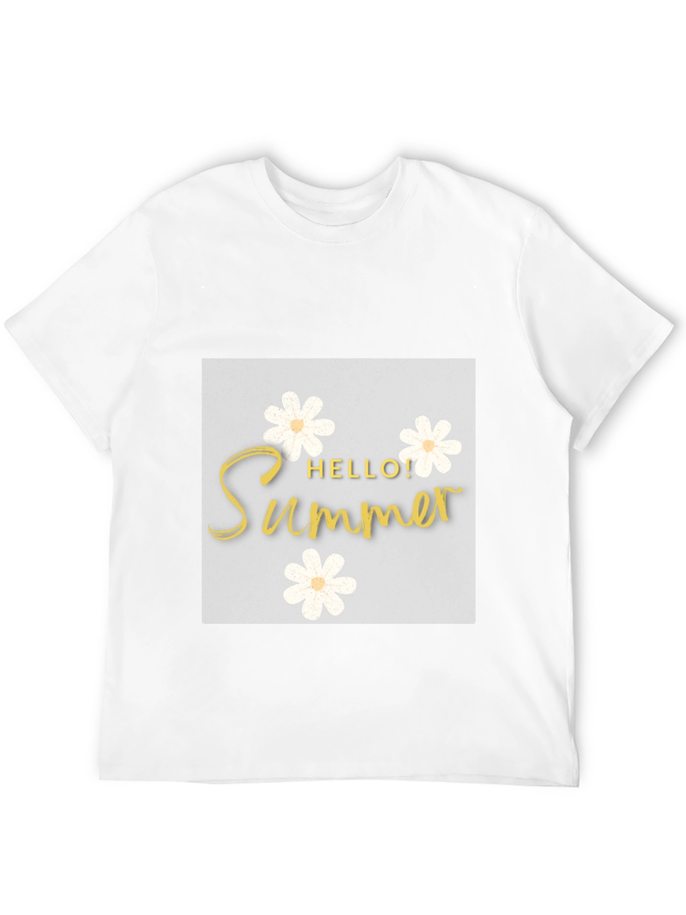 Hello Summer Black T-Shirt with Floral Design