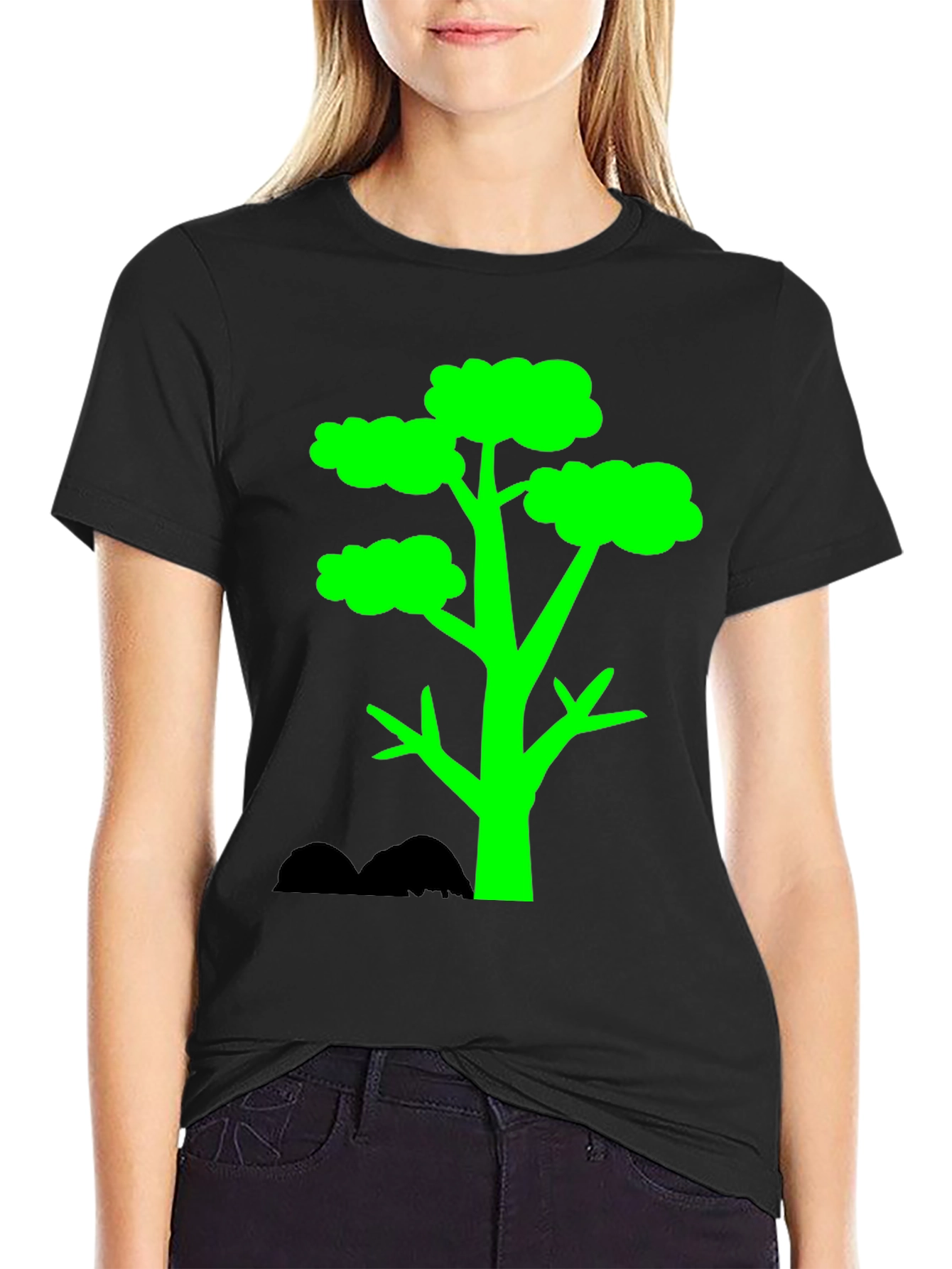 Green Tree Graphic Tee - Stylish Black T-Shirt