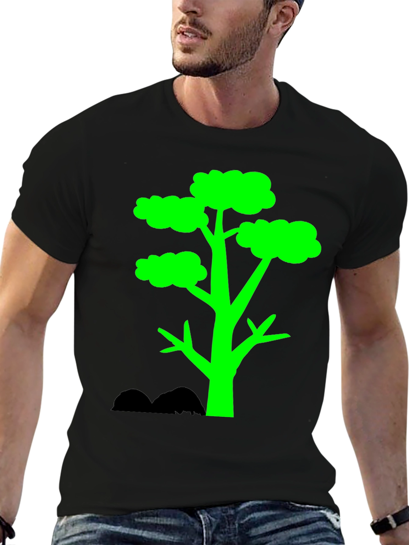 Green Tree Graphic Tee - Stylish Black T-Shirt