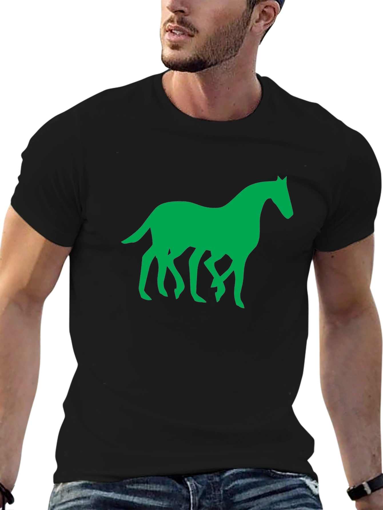 Green Horse Graphic Black T-Shirt