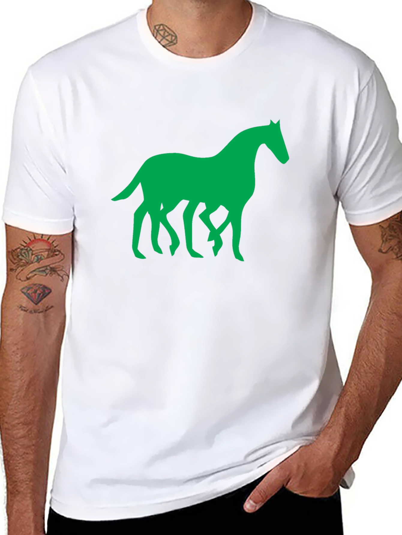 Green Horse Graphic Black T-Shirt