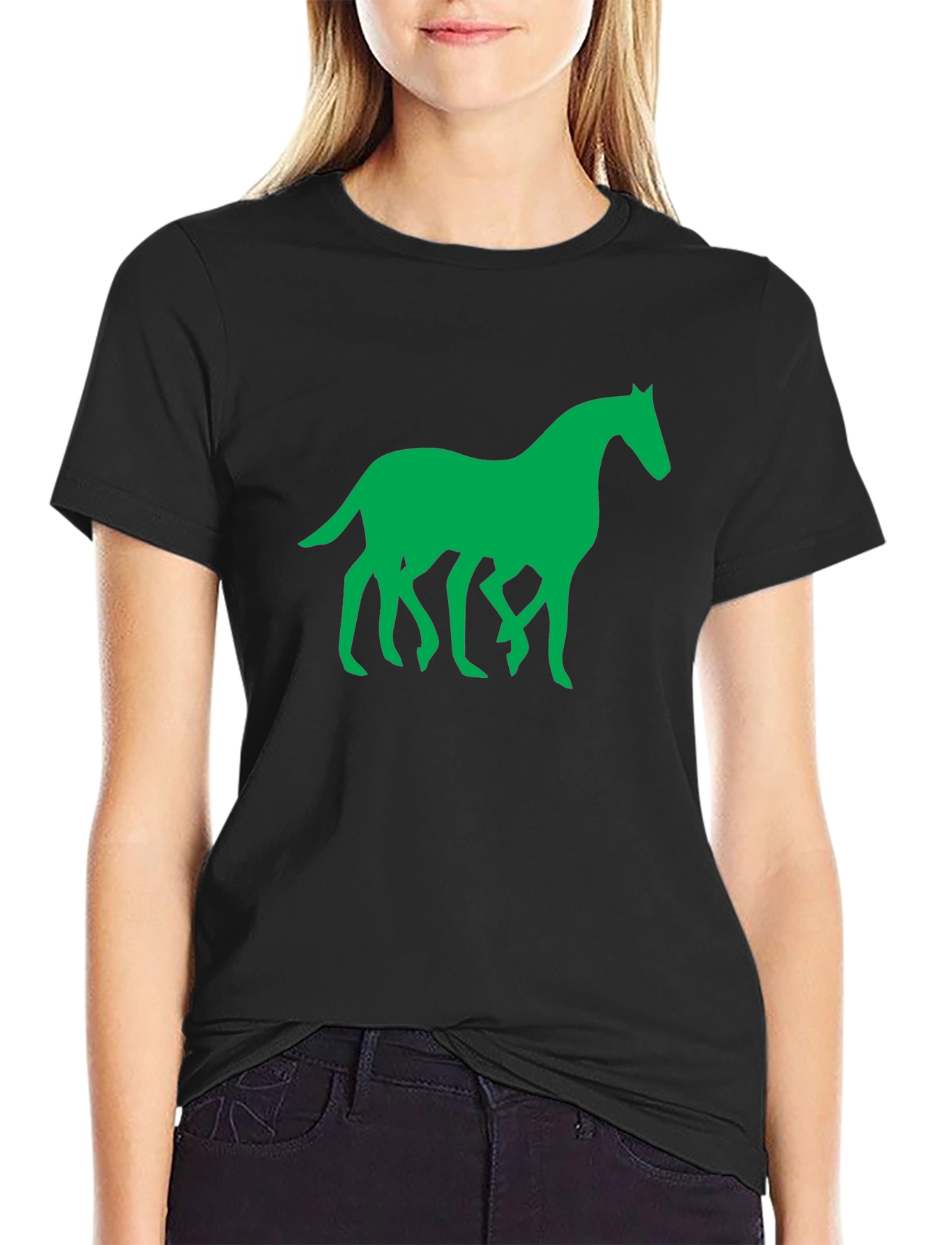Green Horse Graphic Black T-Shirt