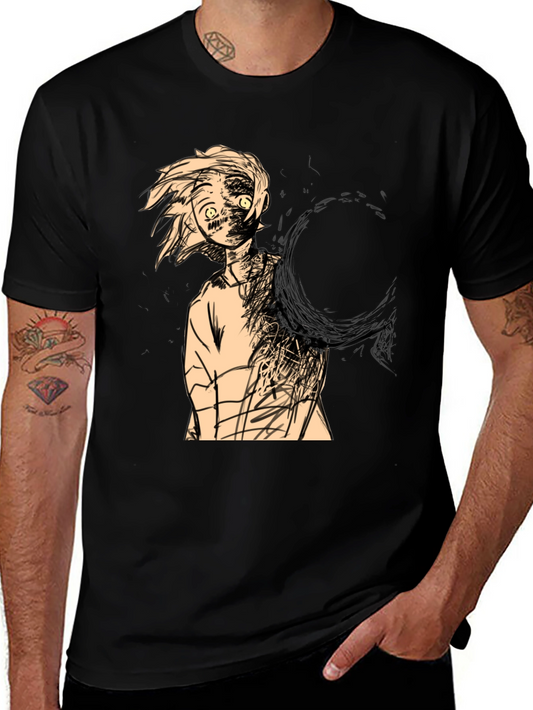 Anime-Style Graphic Print Black T-Shirt