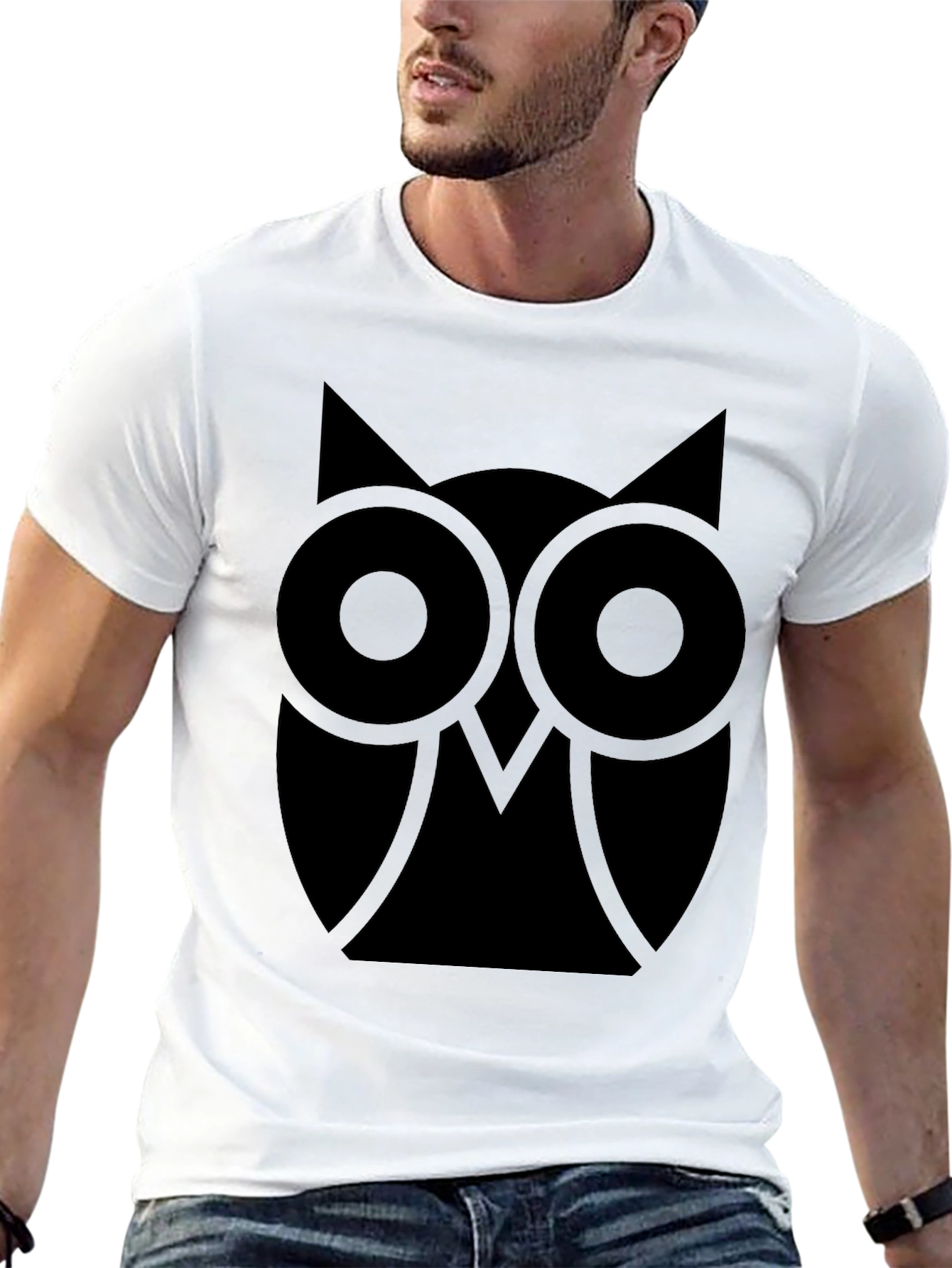 Abstract Owl Graphic Tee - Classic Black Cotton T-Shirt