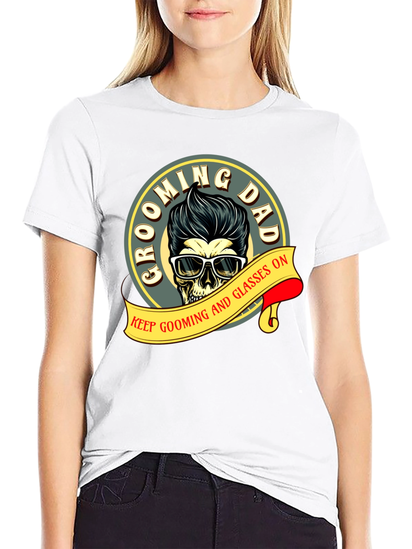 Grooming Dad Skull T-Shirt: Keep Grooming and Glasses On