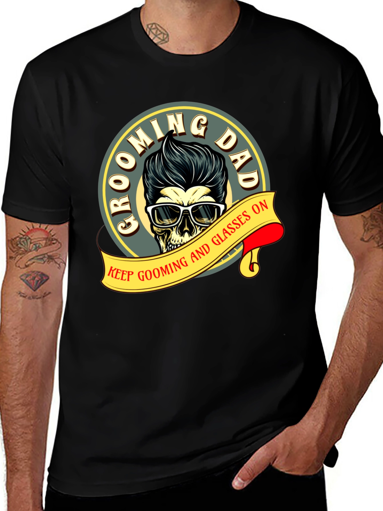 Grooming Dad Skull T-Shirt: Keep Grooming and Glasses On