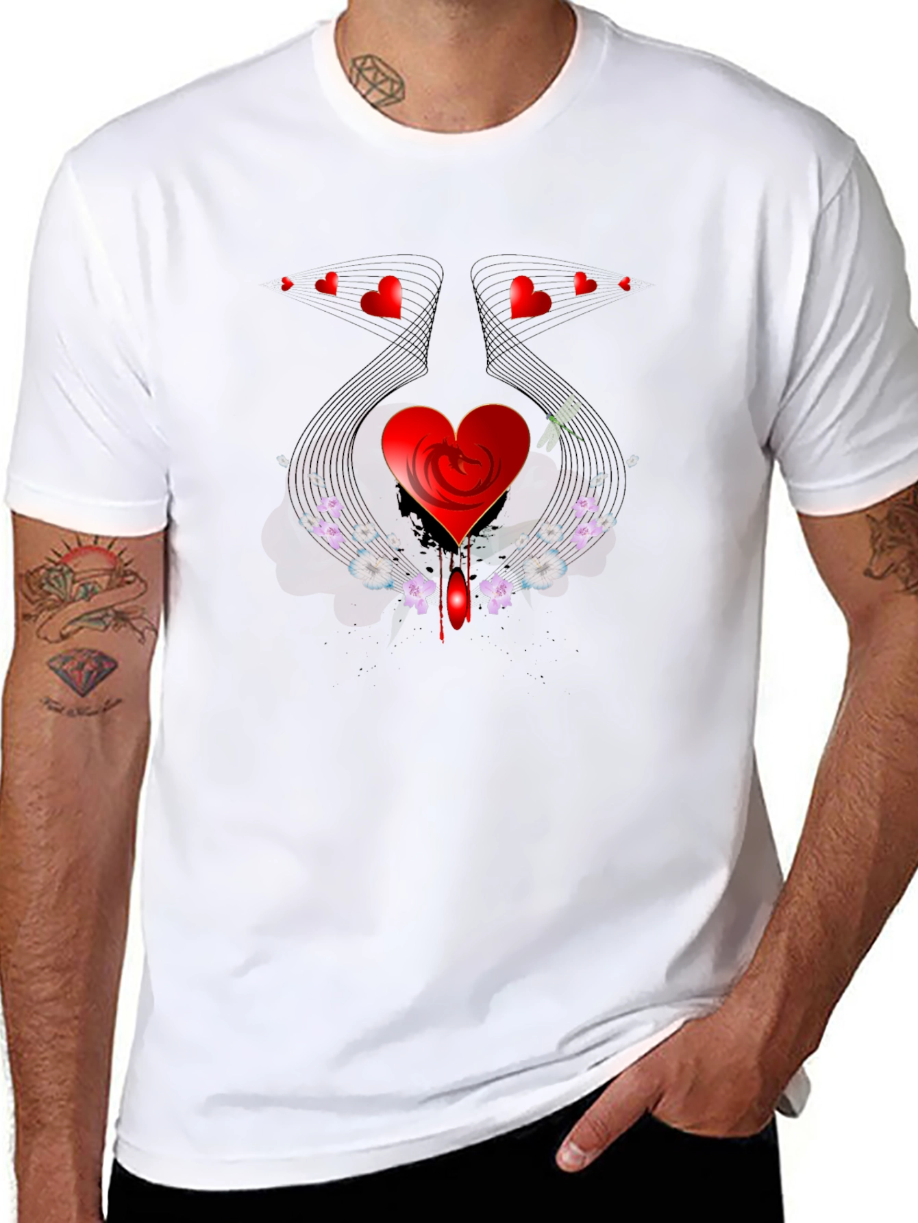 Heart & Floral Graphic Black Tee