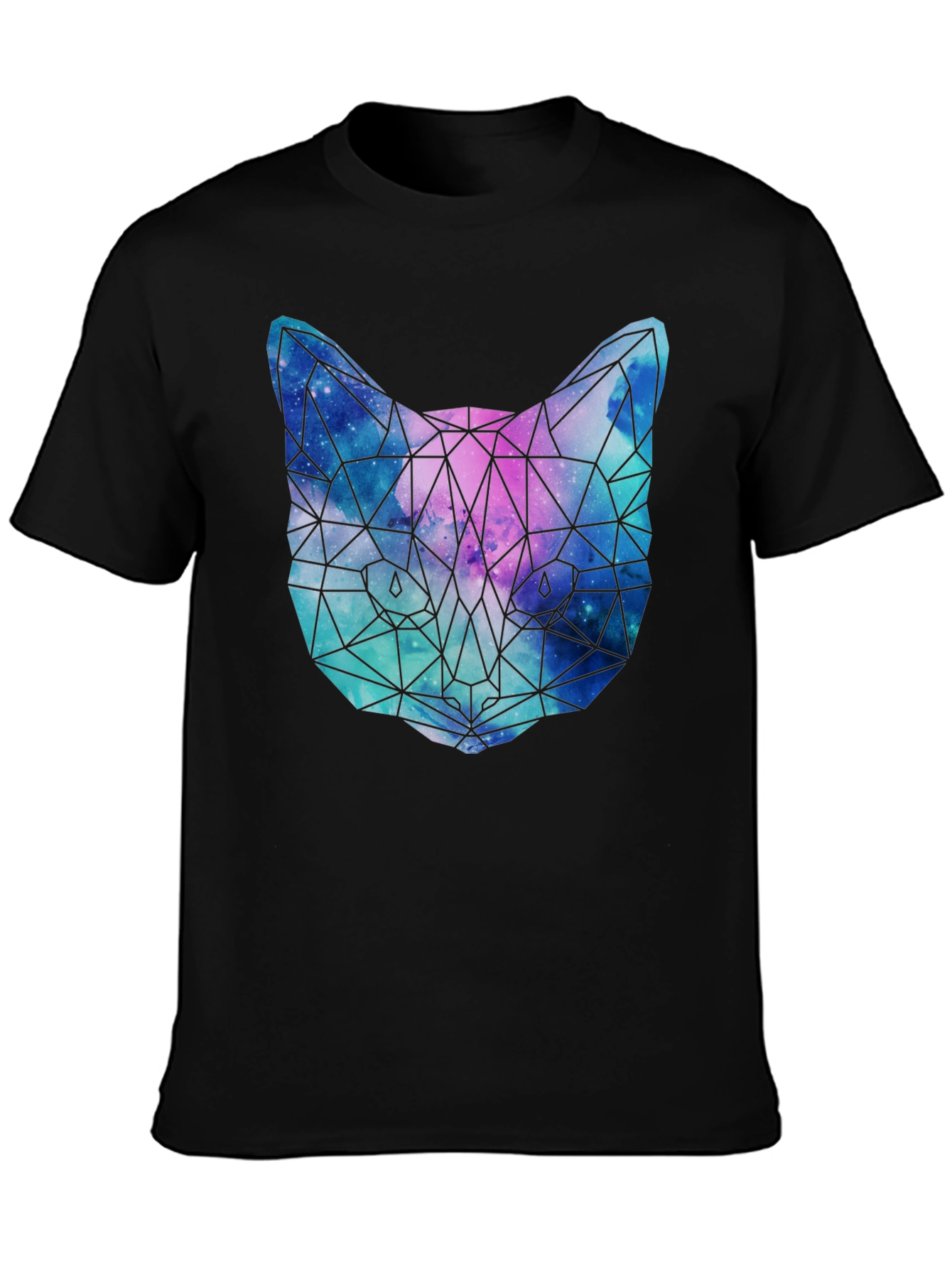 Geometric Galaxy Cat T-Shirt - Unisex Black Tee