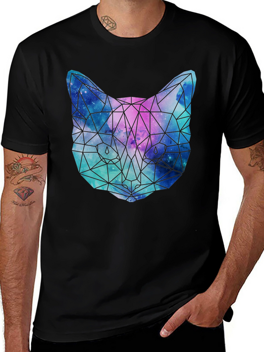Geometric Galaxy Cat T-Shirt - Unisex Black Tee