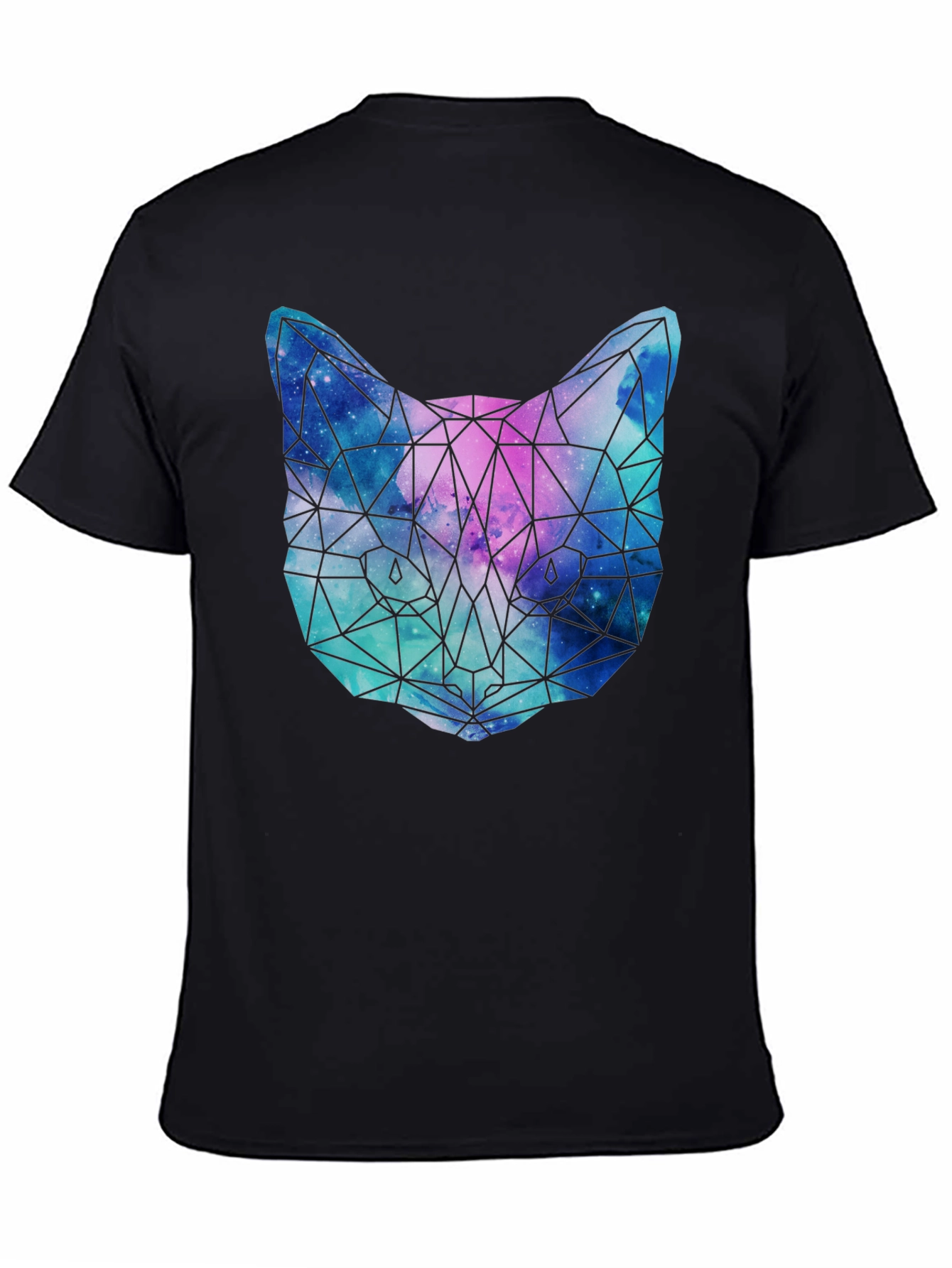 Geometric Galaxy Cat T-Shirt - Unisex Black Tee