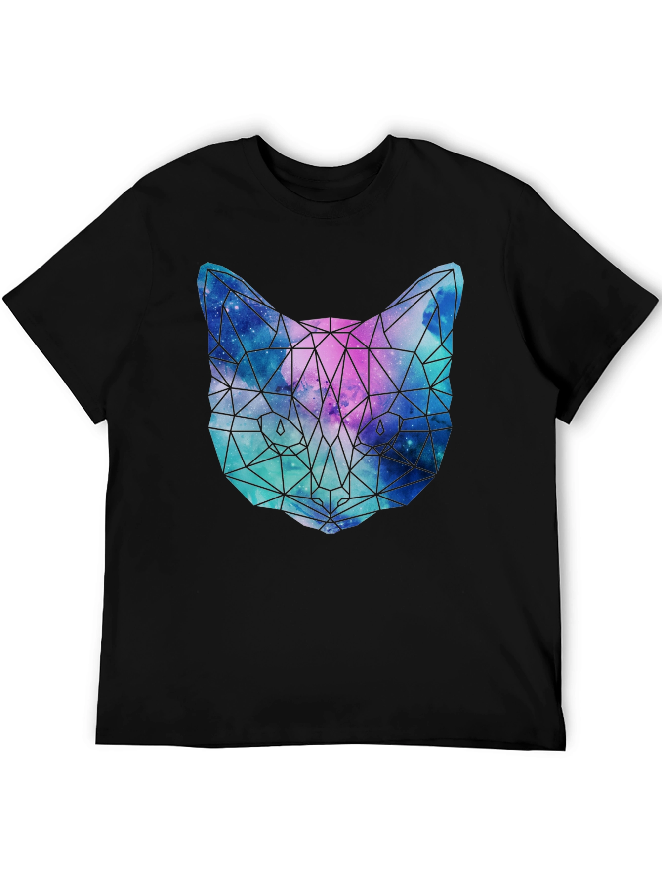 Geometric Galaxy Cat T-Shirt - Unisex Black Tee